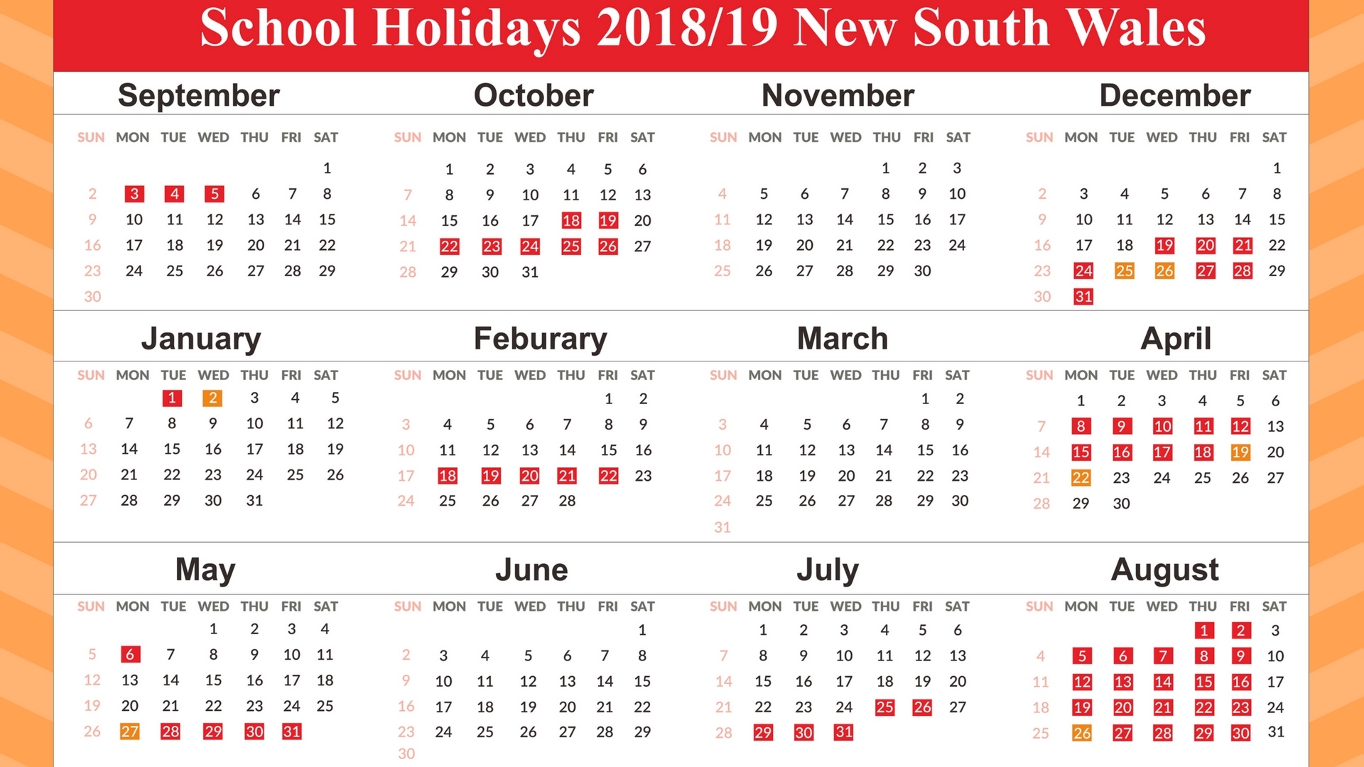 Free Template School Holidays Calendar 2019 Nsw | December 2018 School Calendar Nsw 2019