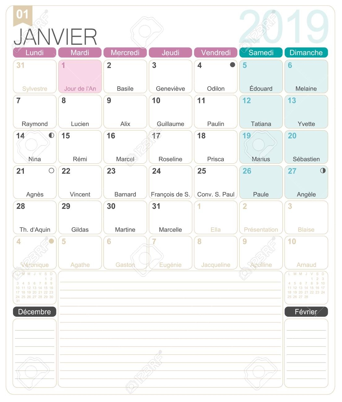 French Calendar 2019 / January 2019, French Printable Monthly Monthly Calendar Of Special Days