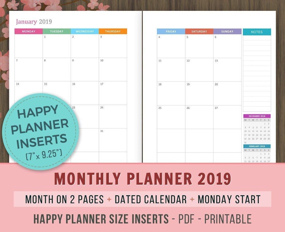 Happy Planner Inserts, Monthly Planner 2019, Printable Planner 7 X 10 Monthly Calendar