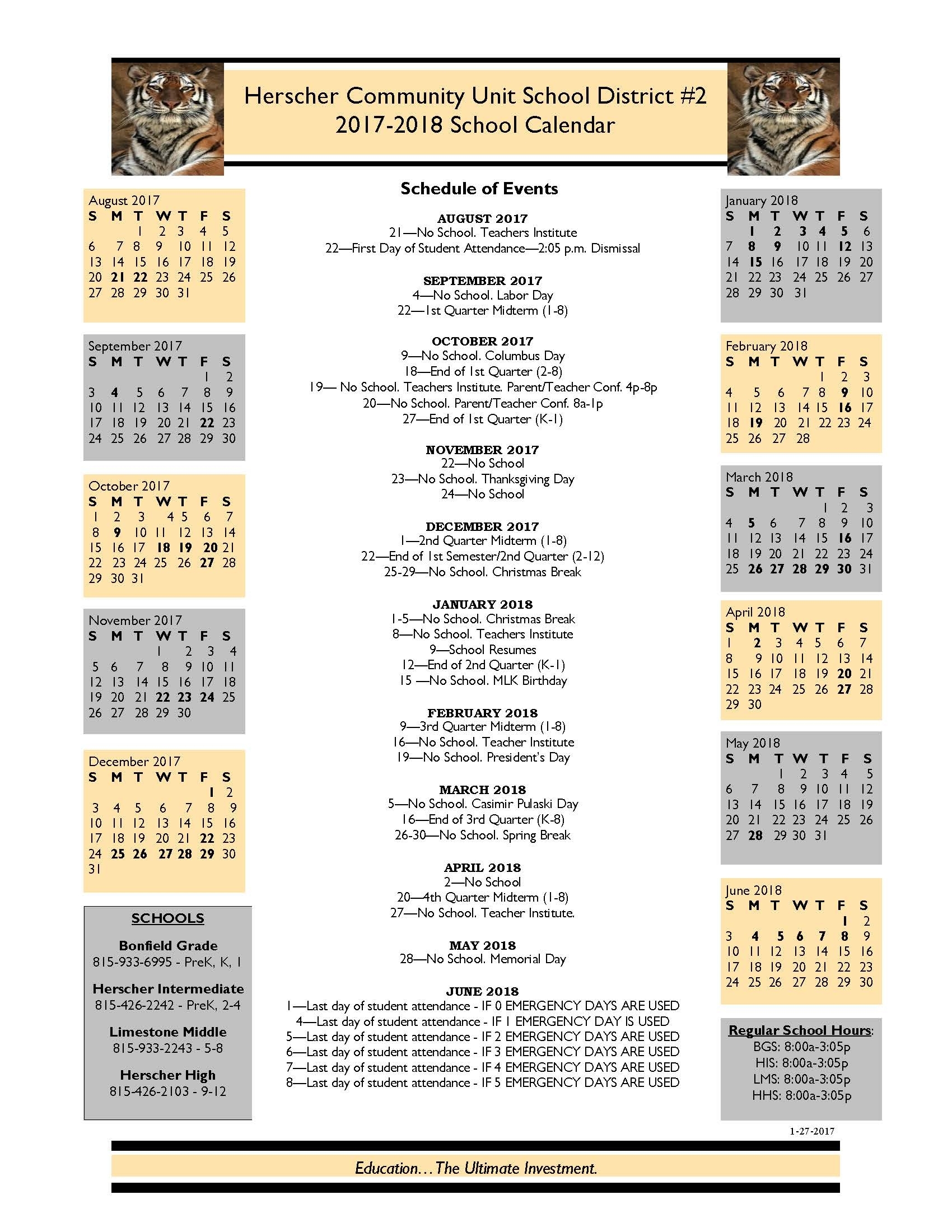 Herscher Cusd #2 - 2017-2018 Hcusd2 School Calendar Cusd 4 School Calendar