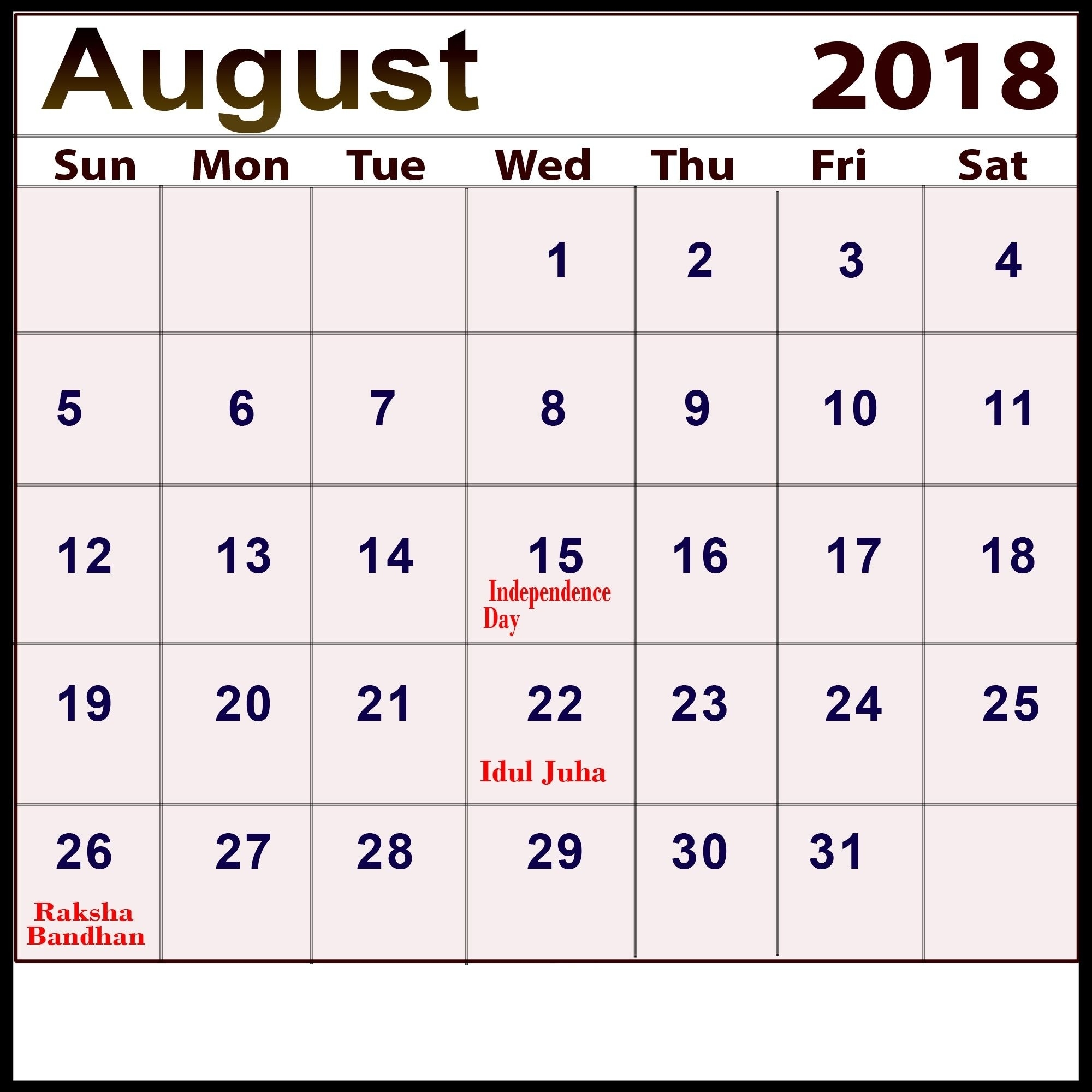 Holiday Calendar August | Jazz Gear Calendar Holidays For August