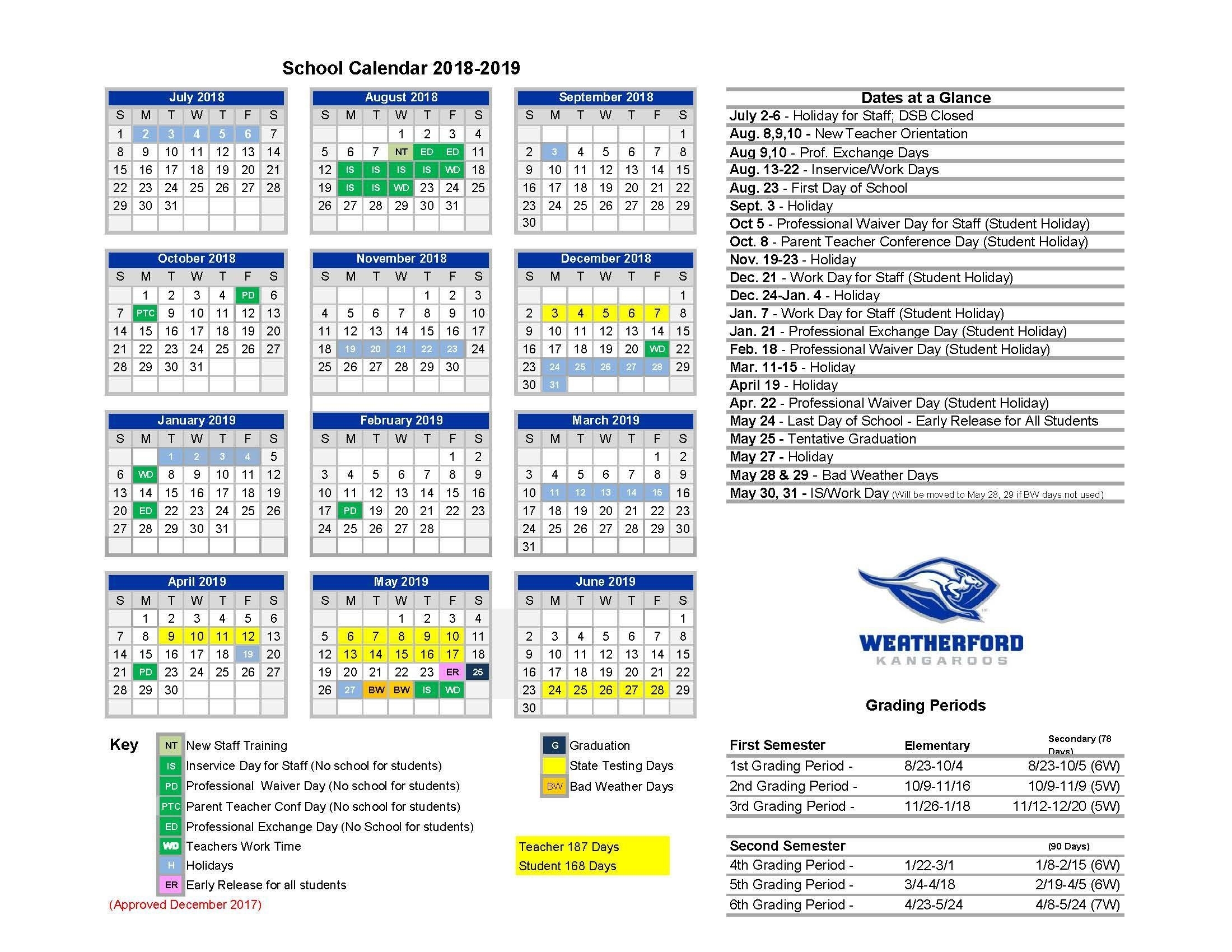 Home – Calendars – Weatherford Independent School District District 2 School Calendar