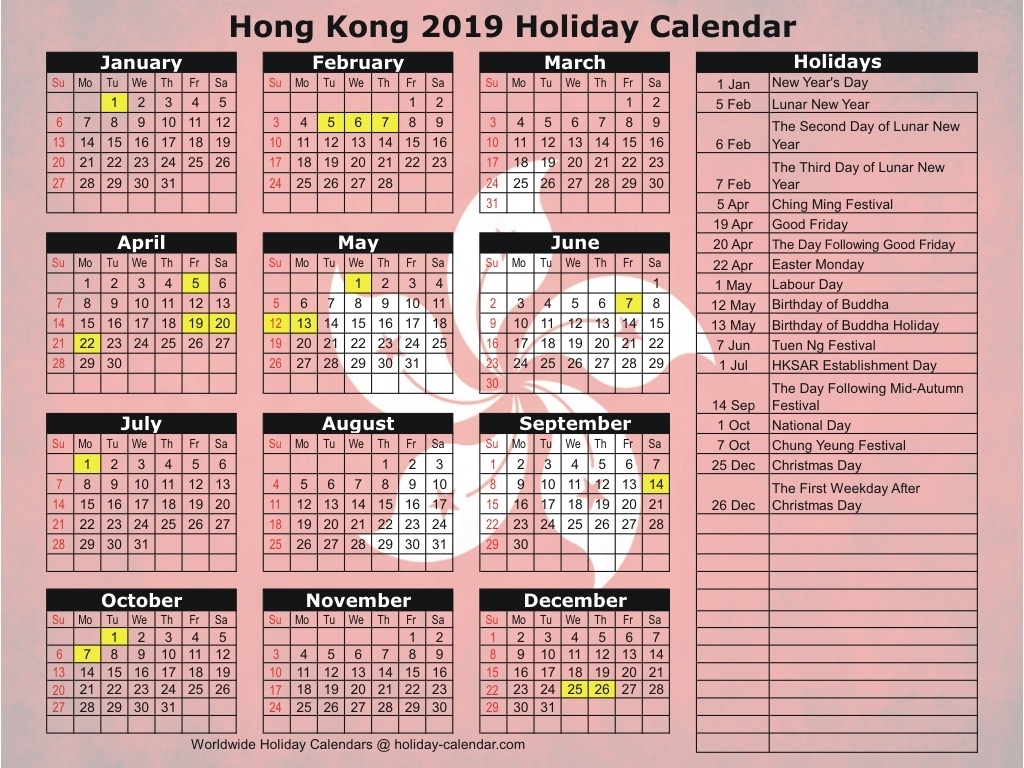 Hong Kong 2019 / 2020 Holiday Calendar 2020 Calendar Bank Holidays