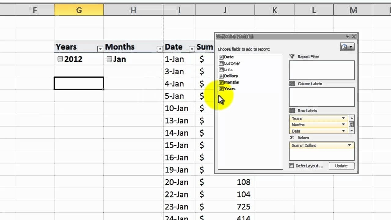 How To Create A Roll Up By Month Filter In An Excel Pivot Table Calendar Month Vs Rolling Month