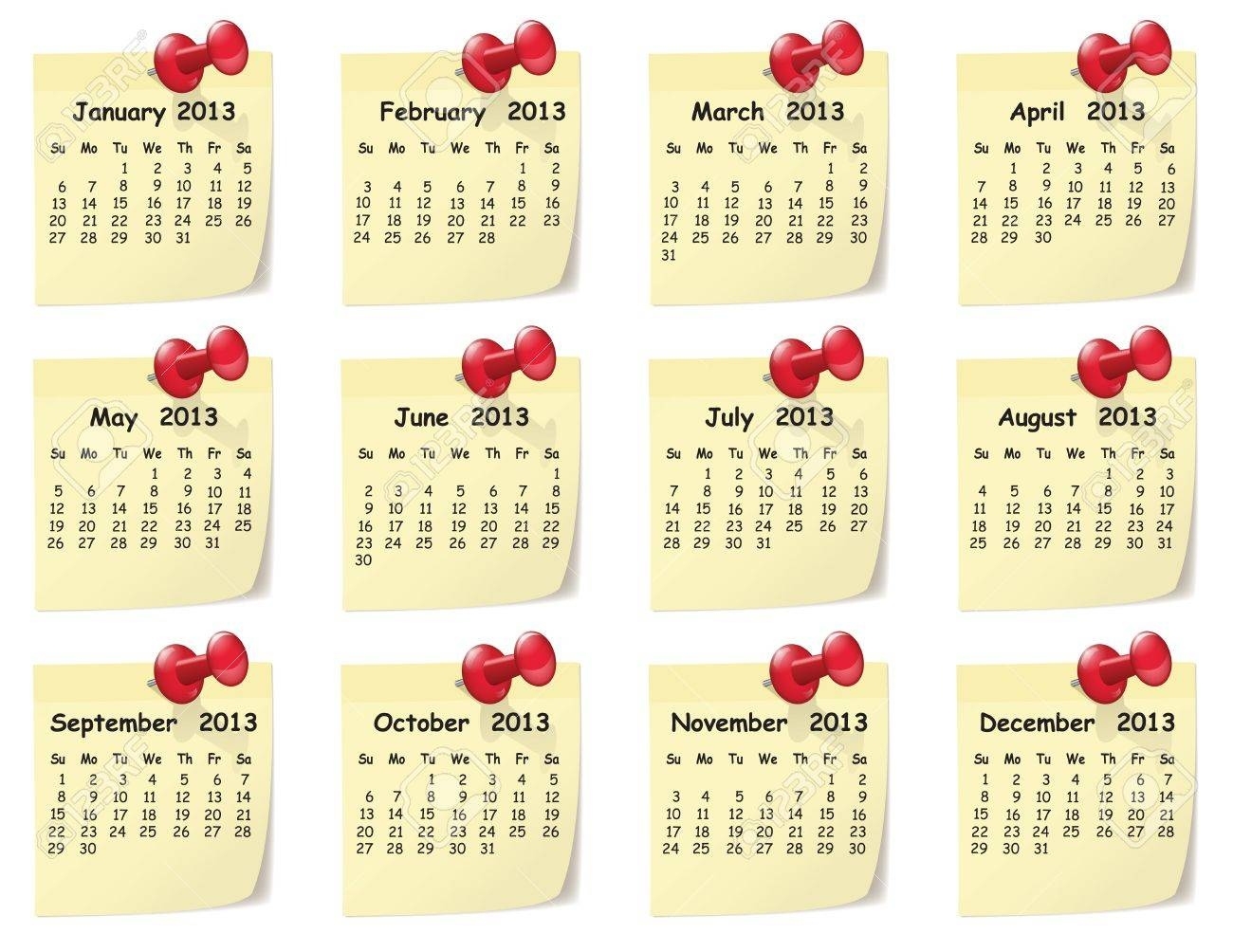 Illustration Of Monthly Calendar On Sticky Notes Royalty Free Monthly Calendar Sticky Notes