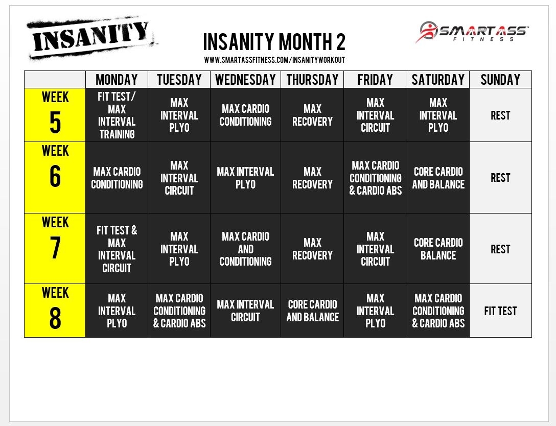 Insanity Workout Schedule | Smart Ass Fitness Insanity Calendar Month 1
