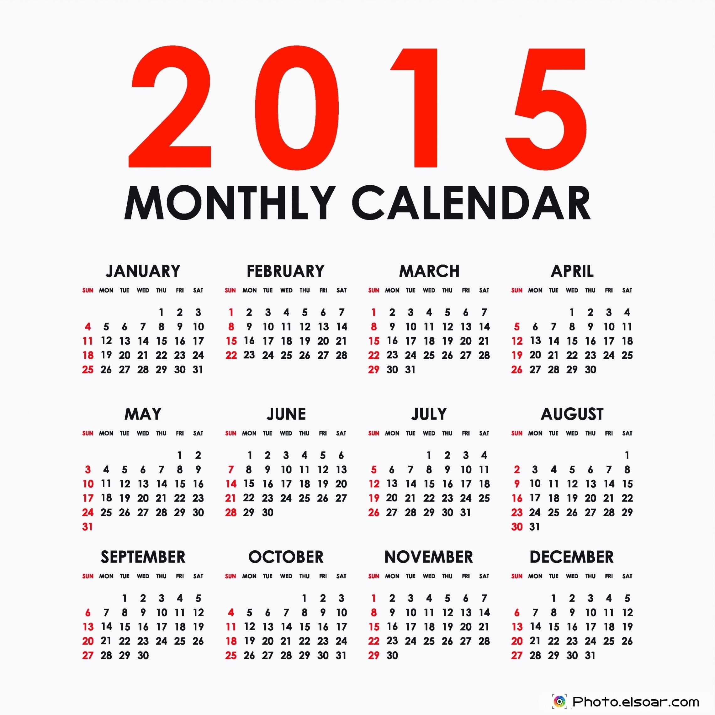 Ipad 2015 Calendar For Wallpaper Large | Simple Monthly 2015 Printing Calendar On Ipad