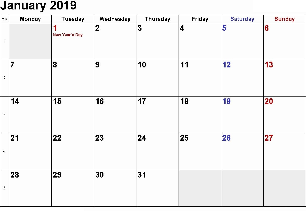 January 2019 Calendar Printable With Holidays | January 2019 Impressive Blank Calendar With Holidays