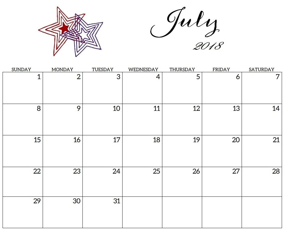 July 2018 Printable Calendar For Office Desk | Calendar 2018 Blank Calendar July 17