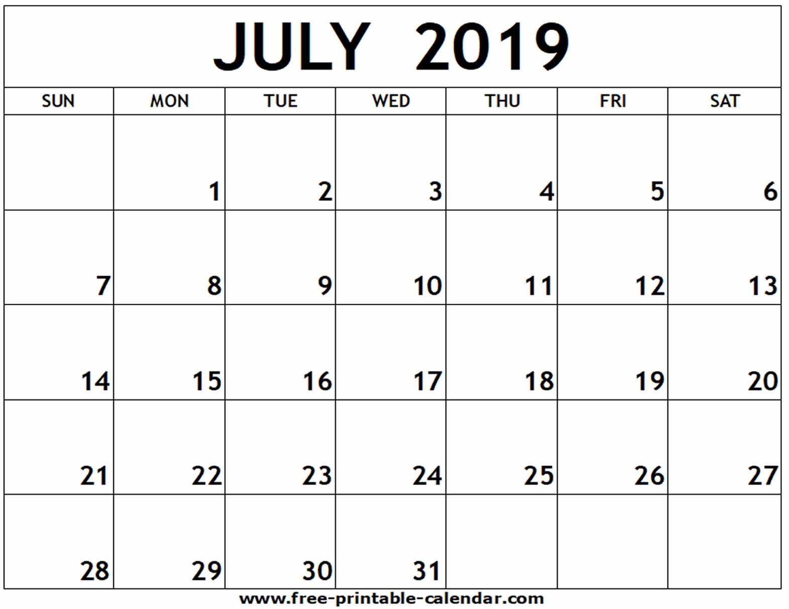 July 2019 Printable Calendar - Free-Printable-Calendar Dashing Blank Calendar July 17