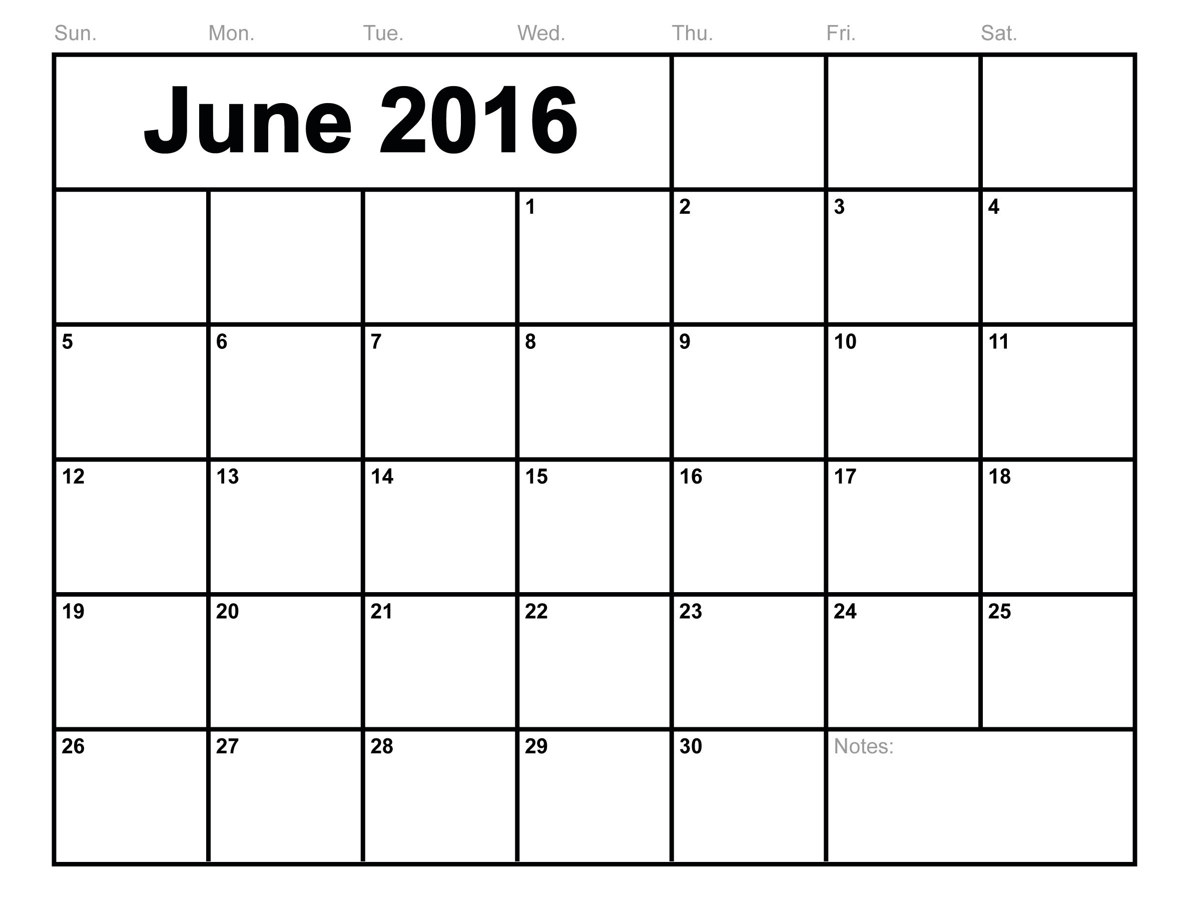 June-2016-Calendar-Printable-Free-Blank-Calendar-2016-Monthly Monthly Calendar To Print Free