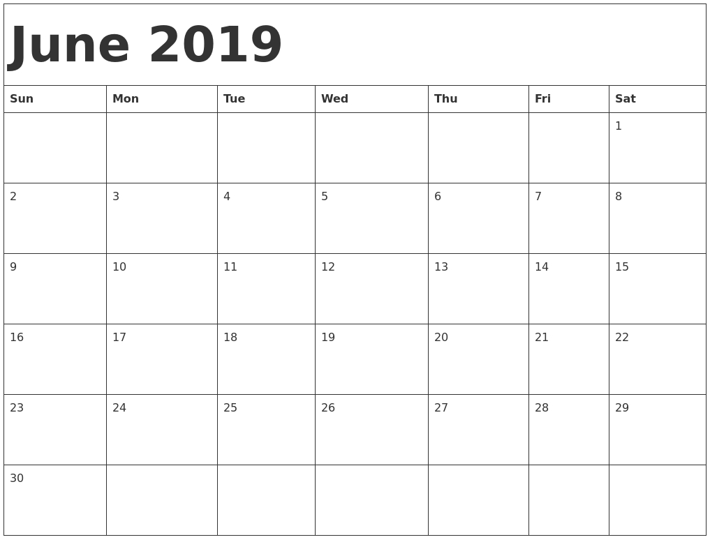 June 2019 Printable Calendar Templates - Free Pdf Holidays - Free Templates For Free Printable Calendars