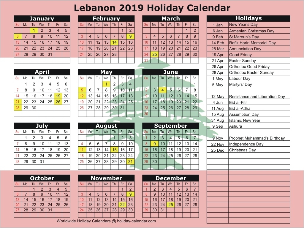 Lebanon 2019 / 2020 Holiday Calendar 2020 Calendar Holidays Easter