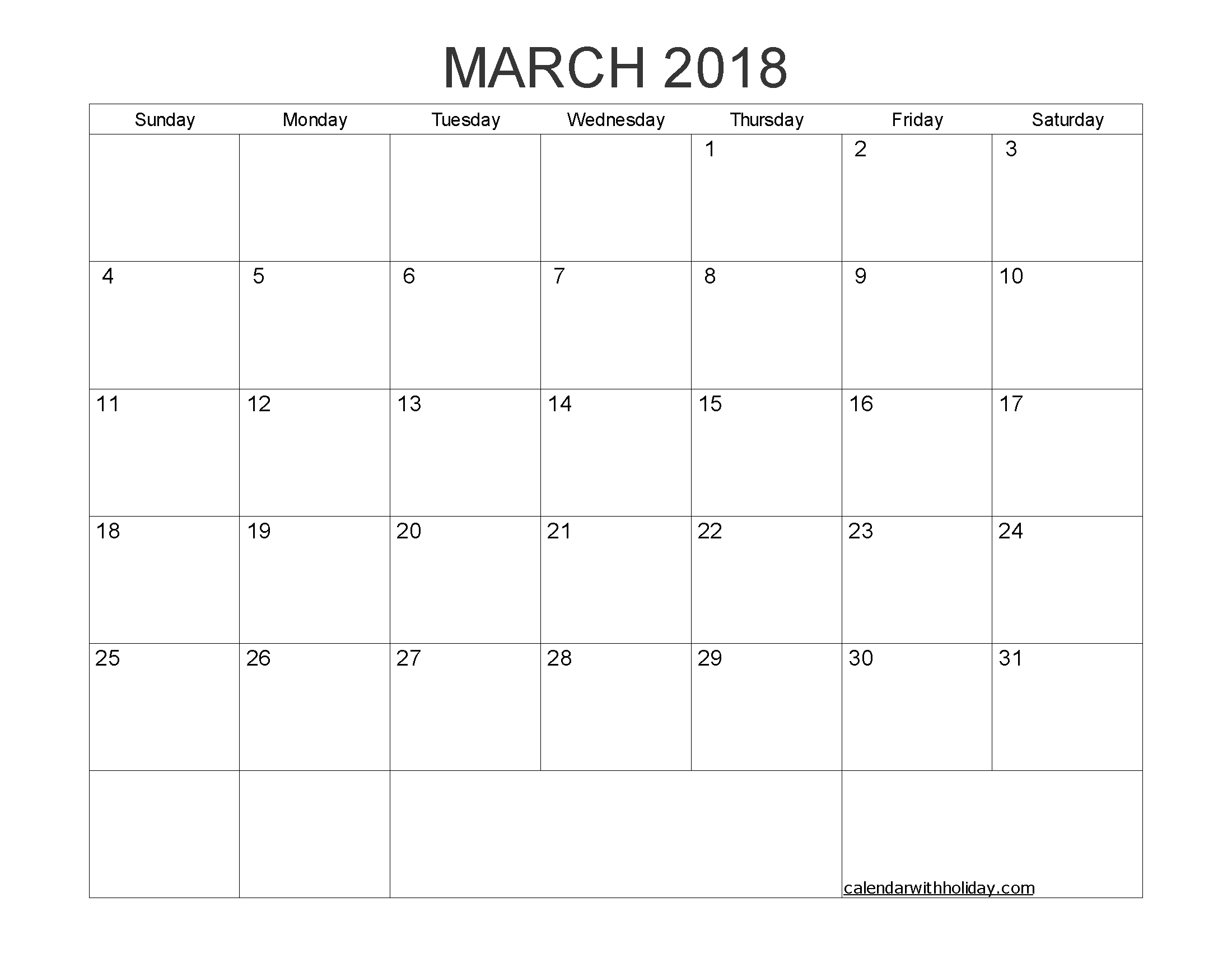 March 2018 Blank Calendar Printable Pdf, Word, Image | Free Blank Calendar High Resolution