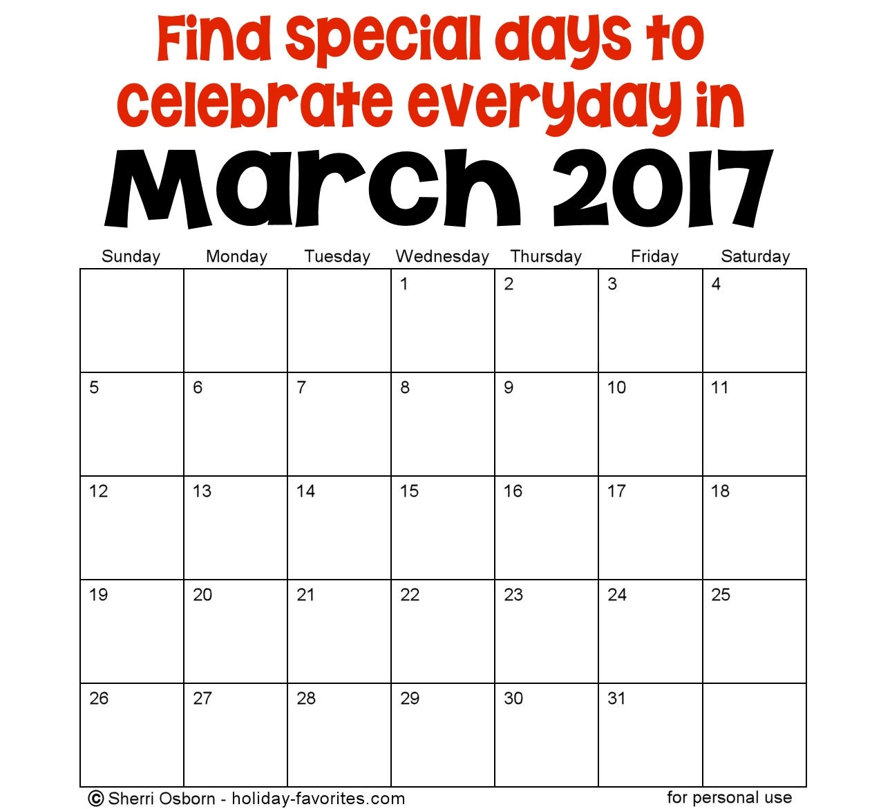 March Holidays And Special Days | Holiday Favorites Monthly Calendar Of Special Days