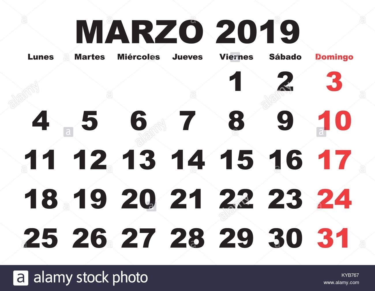 March Month In A Year 2019 Wall Calendar In Spanish. Marzo 2019 Calendar Month In Spanish