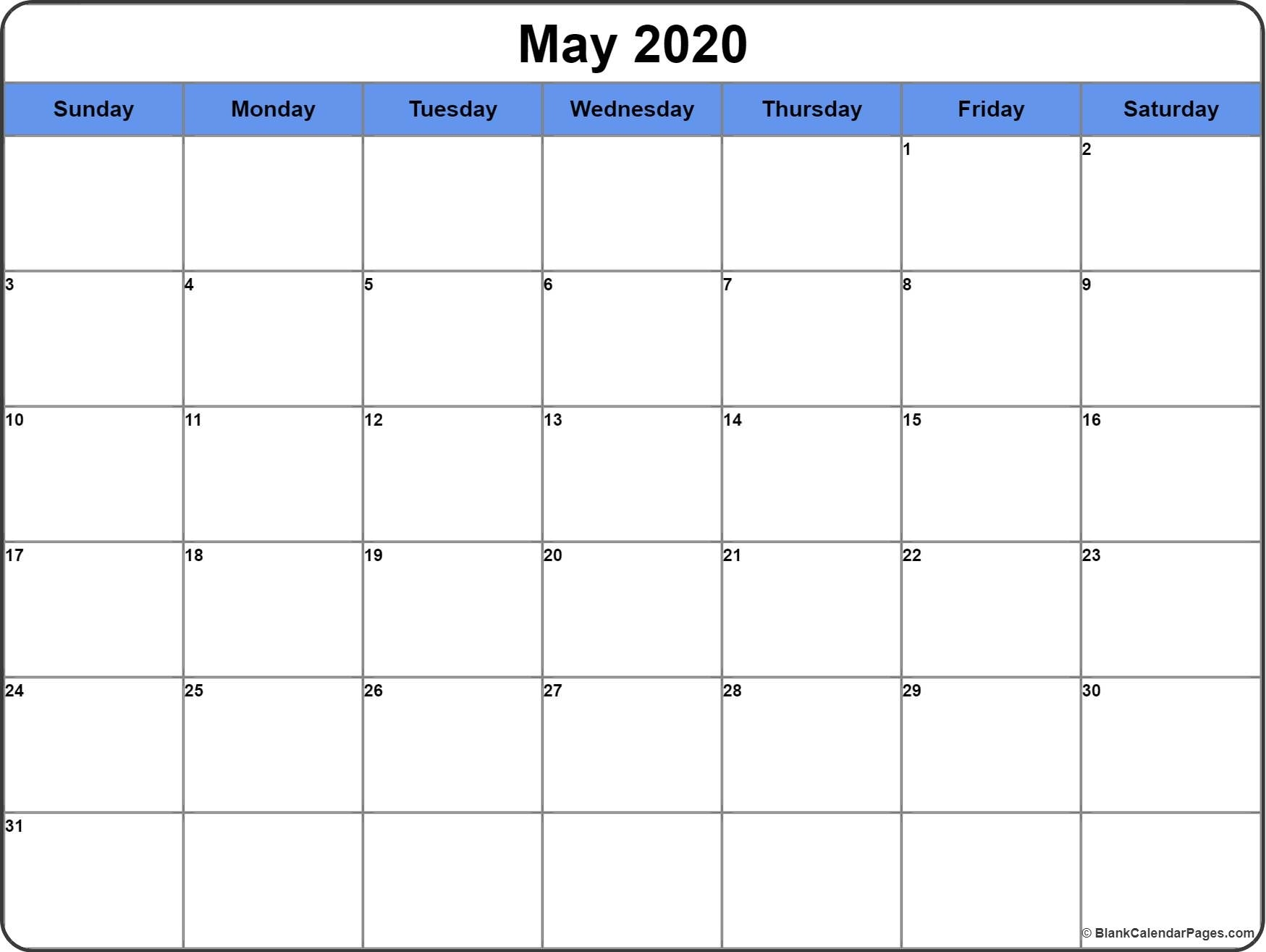 May 2020 Calendar | Free Printable Monthly Calendars T Minus Calendar Template