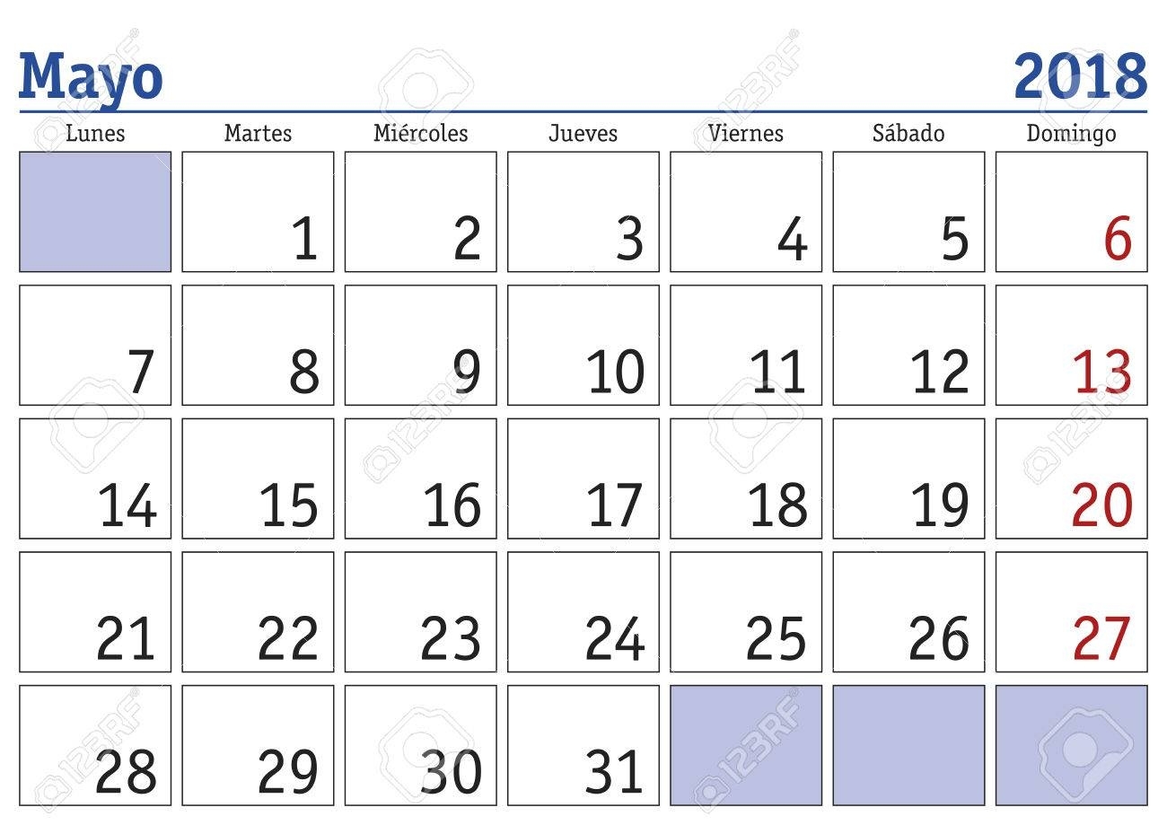 May Month In A Year 2018 Wall Calendar In Spanish. Mayo 2018 Calendar Month In Spanish