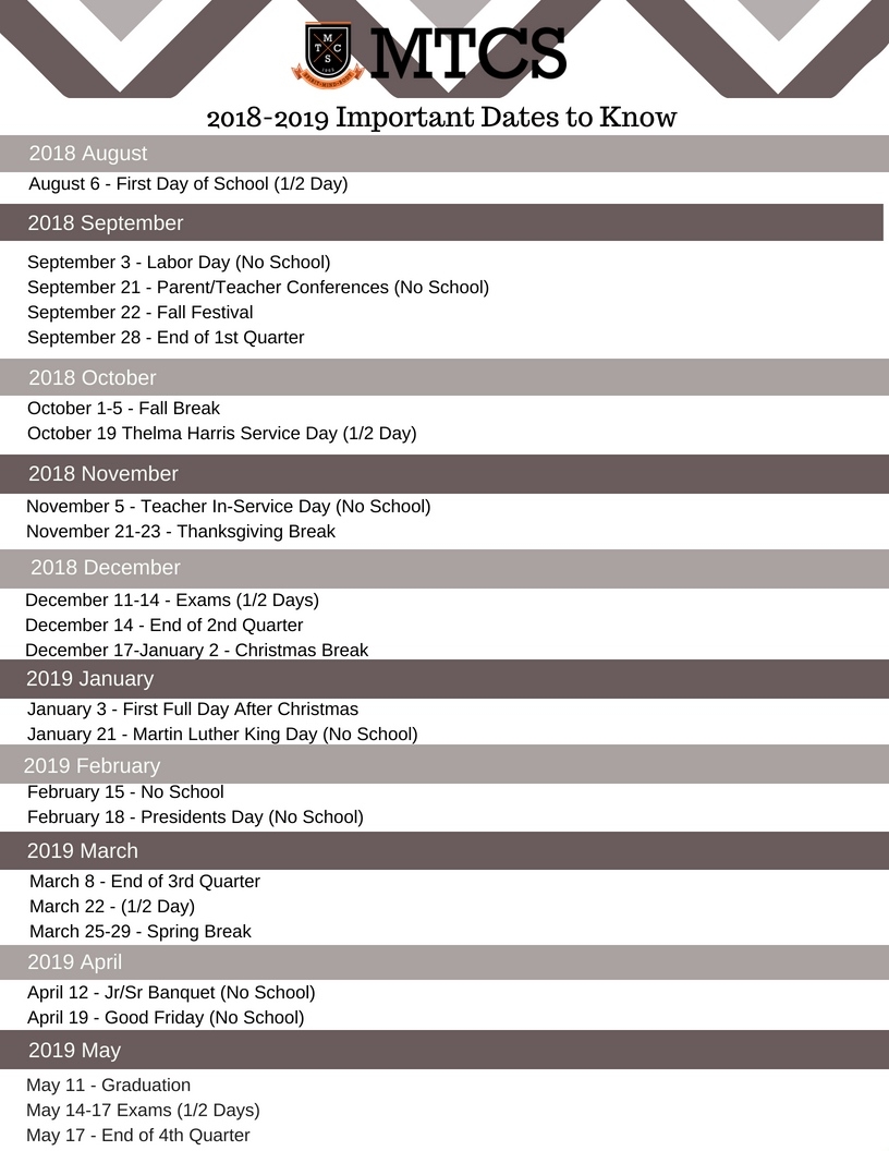 Middle Tennessee Christian School - Middle Tennessee Christian School Incredible Triple C School Calendar
