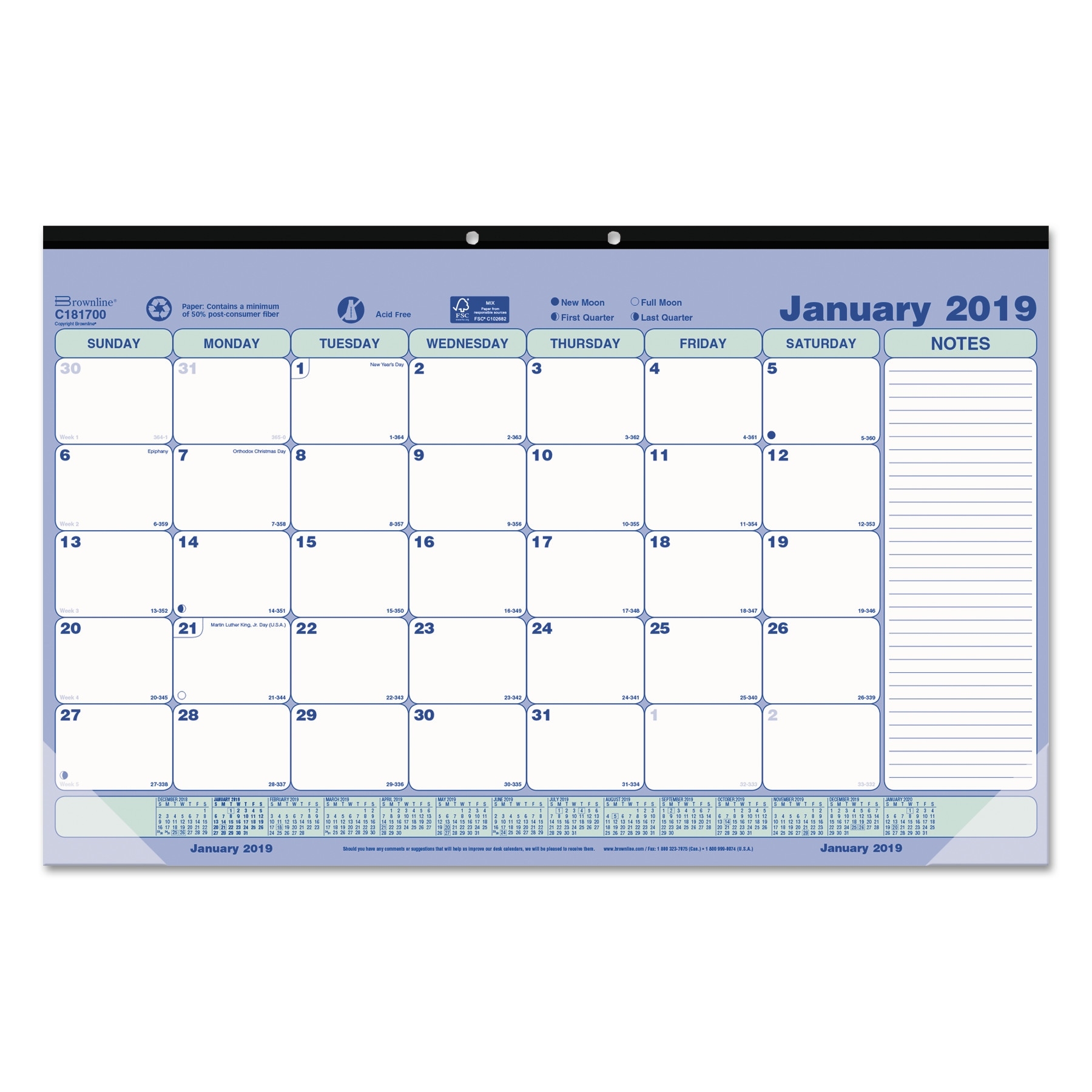 Monthly Desk Pad Calendar, 17 3/4 X 10 7/8, 2019 - Golden Isles 7 X 10 Monthly Calendar
