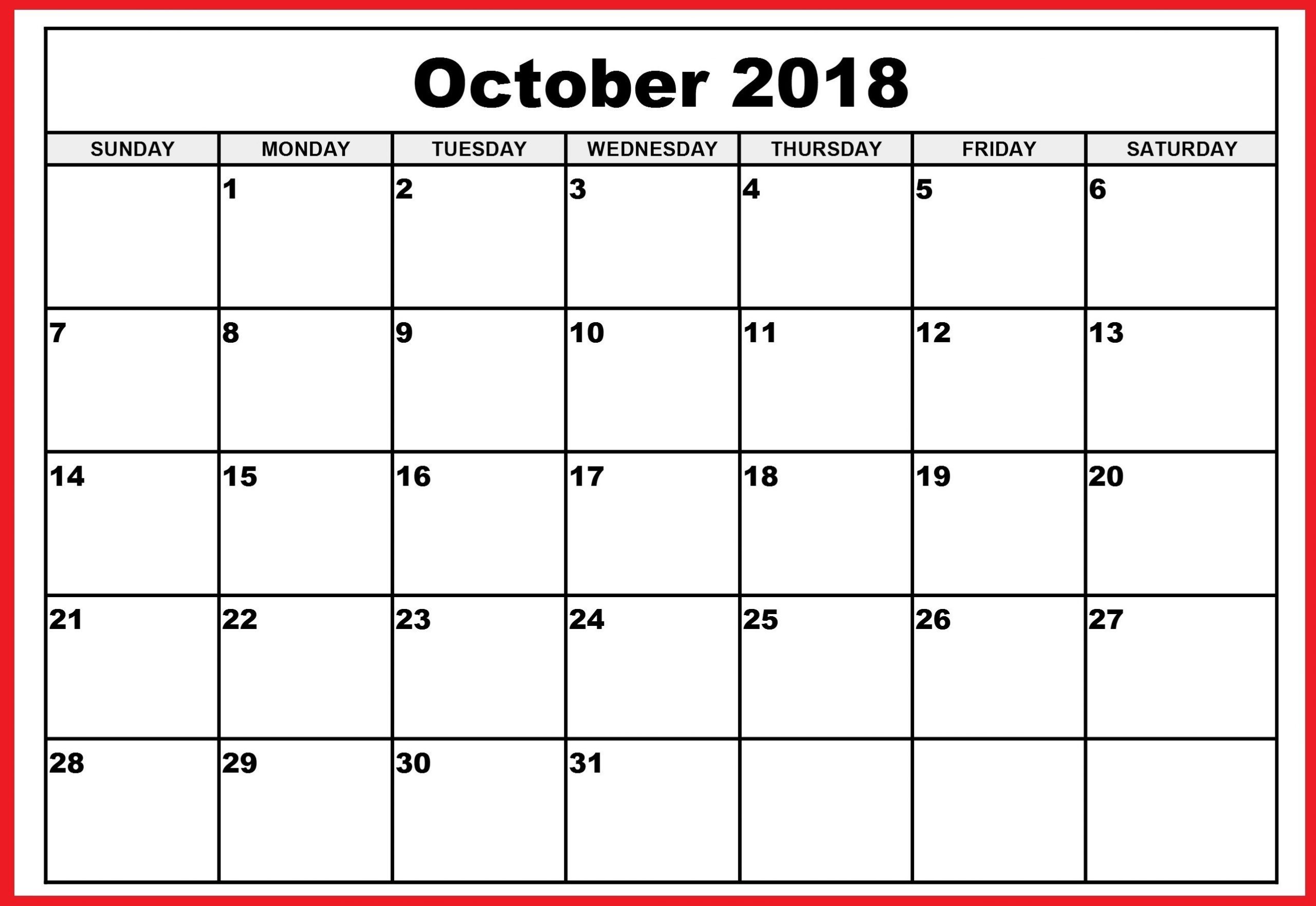 Monthly October 2018 Calendar | Calendar October 2018 | Free Calendar Month Of October
