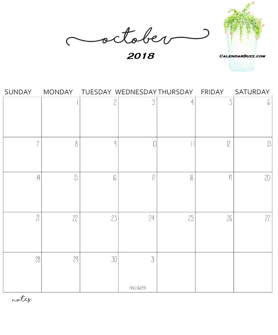 Monthly Wall Calendar 2018 October | J O U R N A L I N G. | Calendar Calendar Month Of October