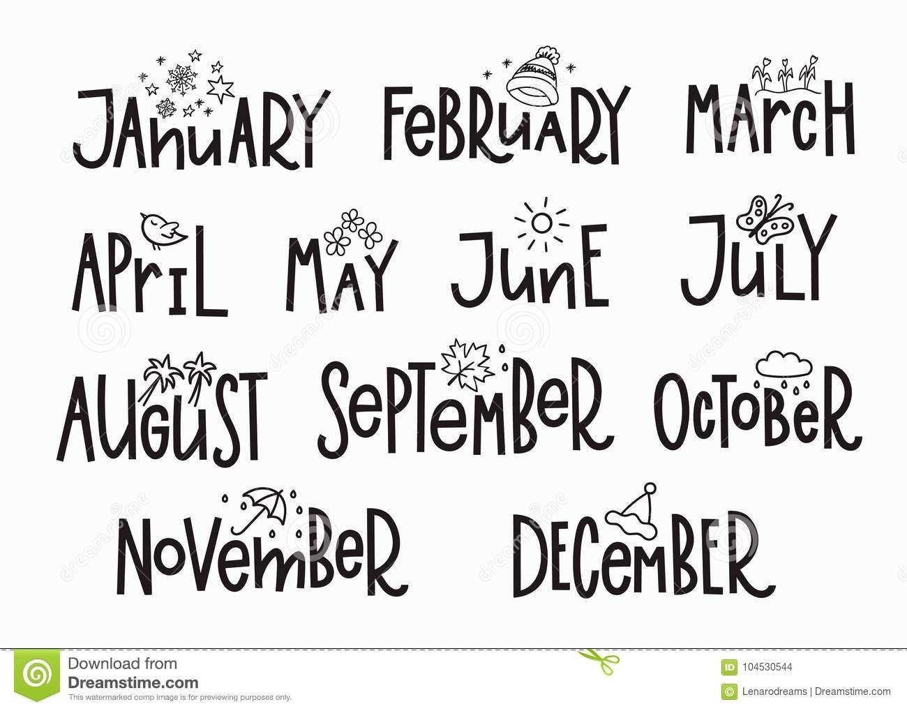 Months Year Calendar Lettering Typography Stock Illustration Months Of Year Calendar