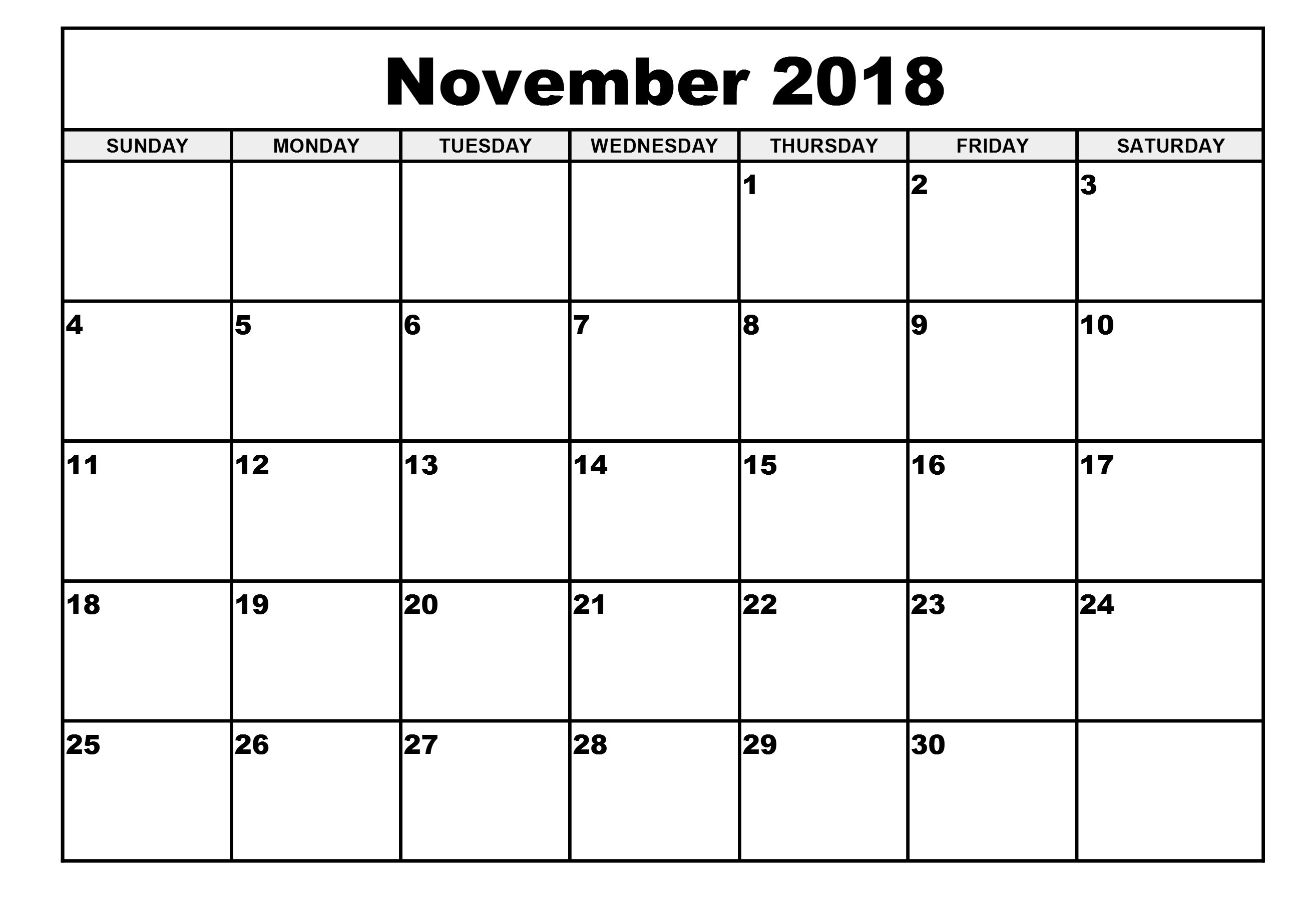 November 2018 Calendar | November Calendar 2018, November 2018 Calendar Month View Printable