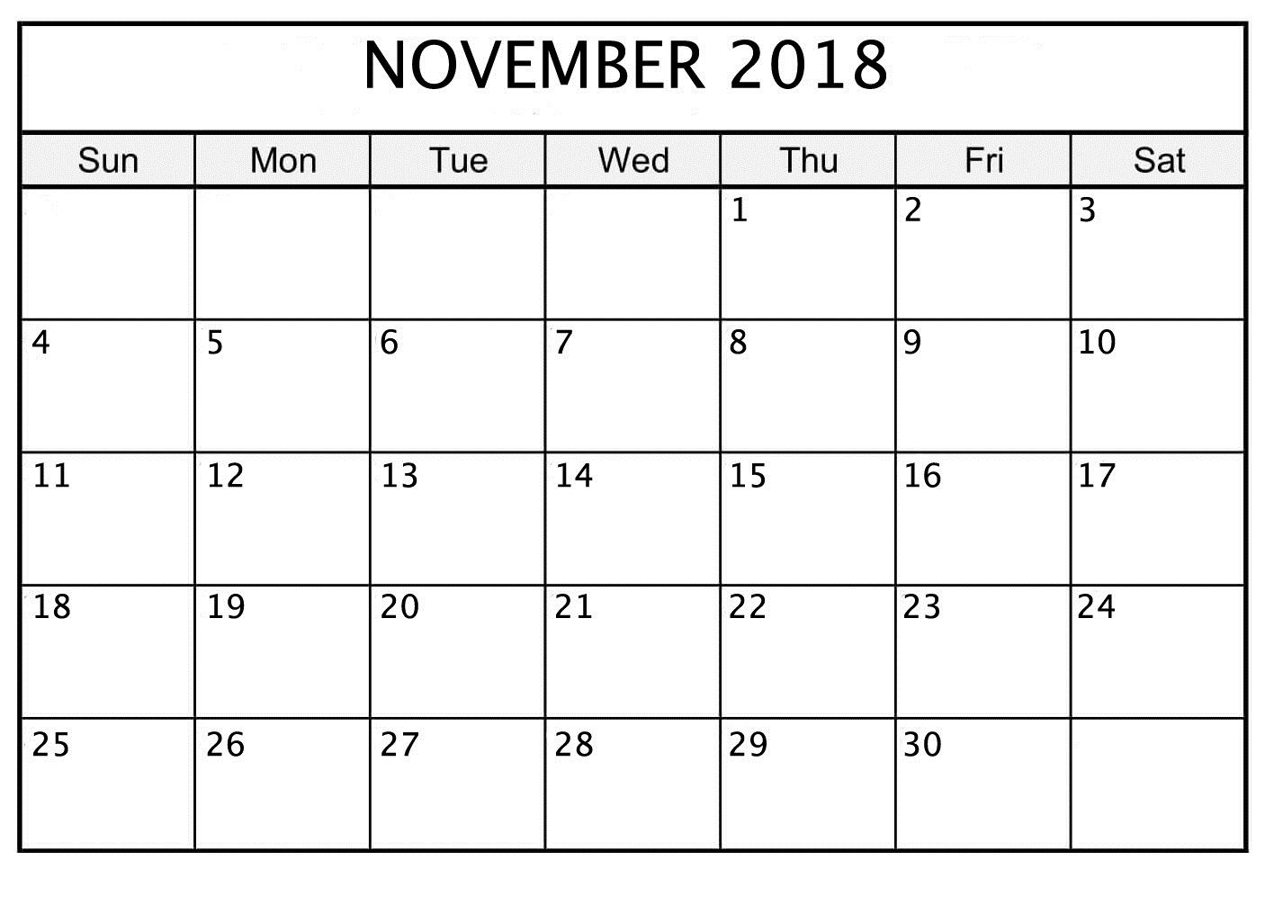 November 2018 Printable Calendar Date And Time | November 2018 Calendar Template Date And Time