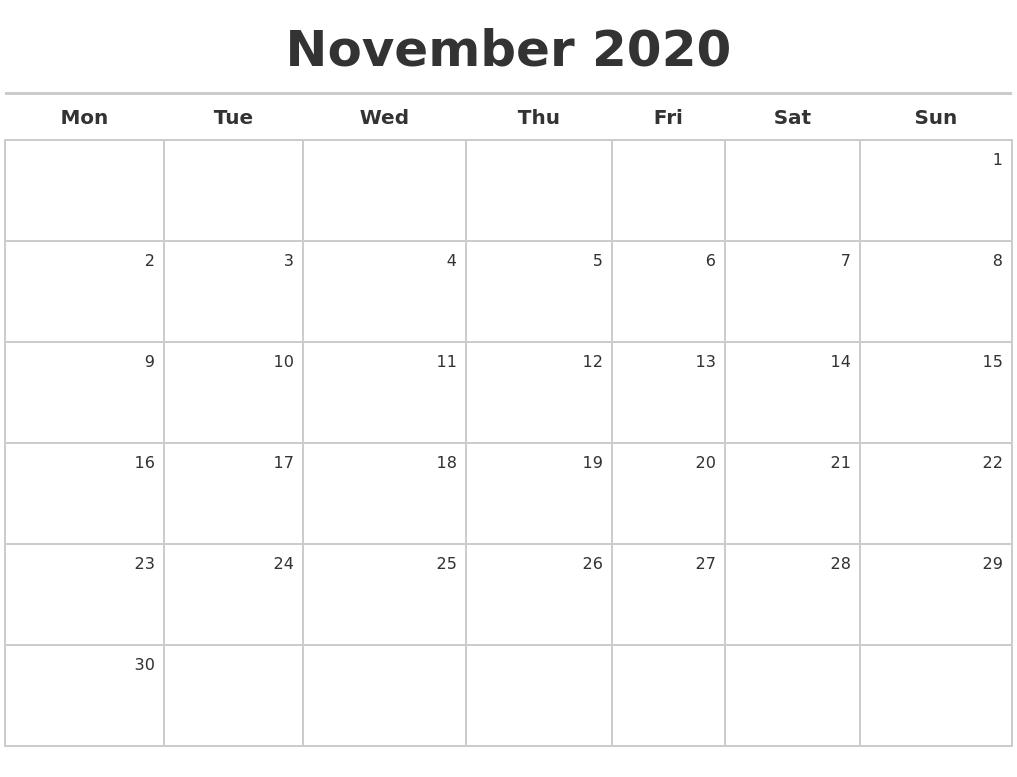 November 2020 Calendar Maker November 3 2020 Calendar