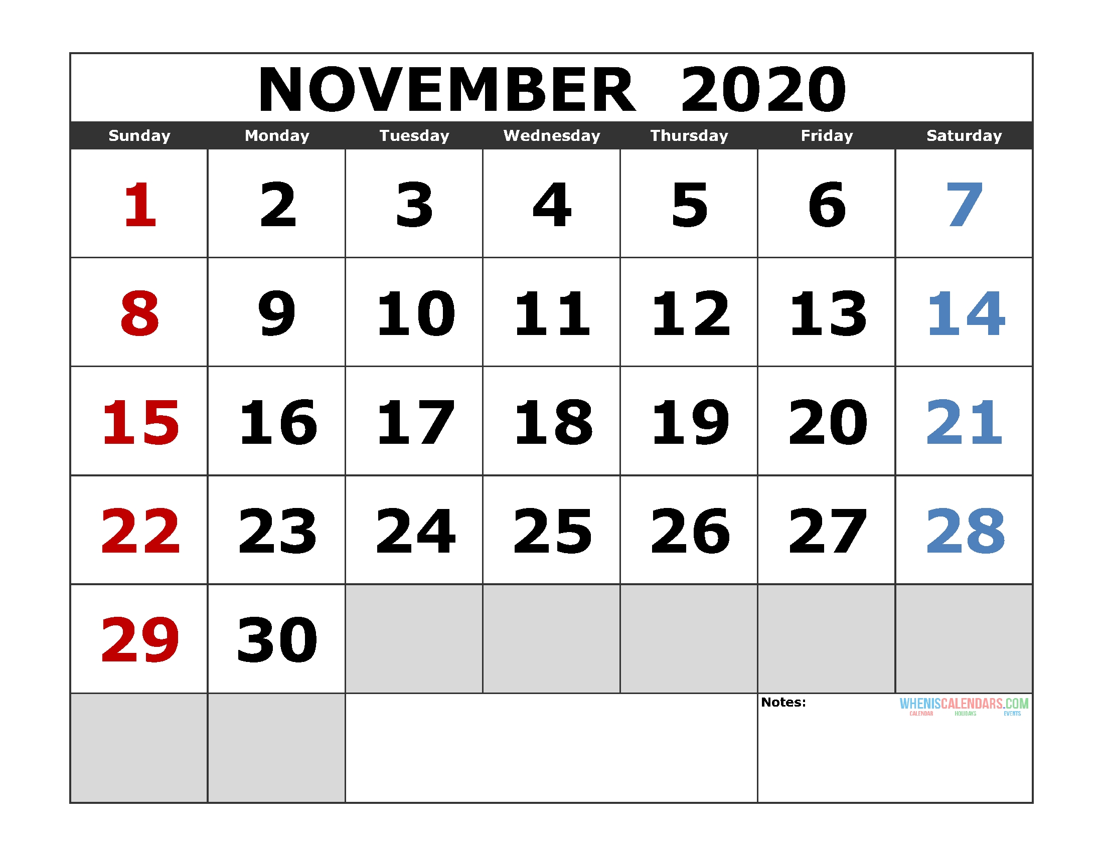 November 2020 Printable Calendar Template Excel, Pdf, Image [Us November 3 2020 Calendar