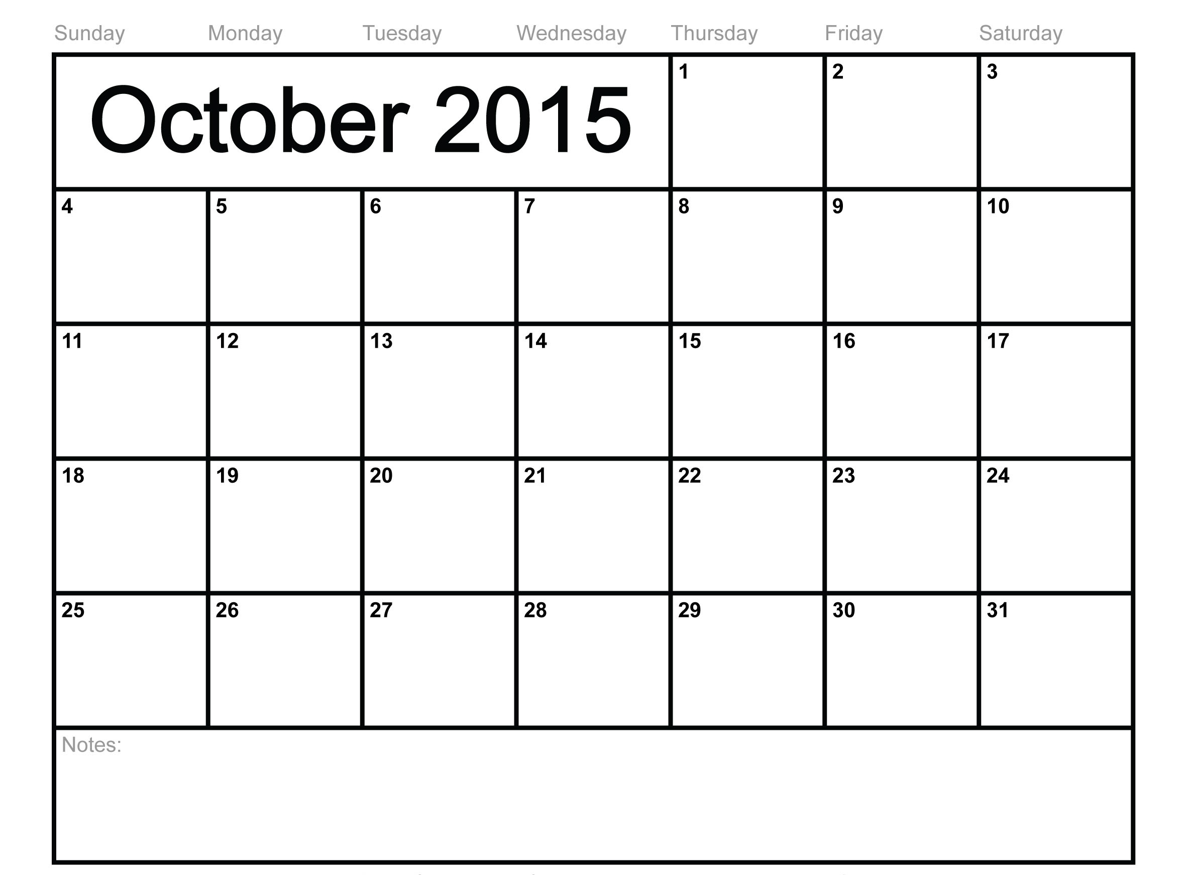 October-2015-Calendar-Template-Printable-1 | Concord 1 Calendar Month Vs 30 Days