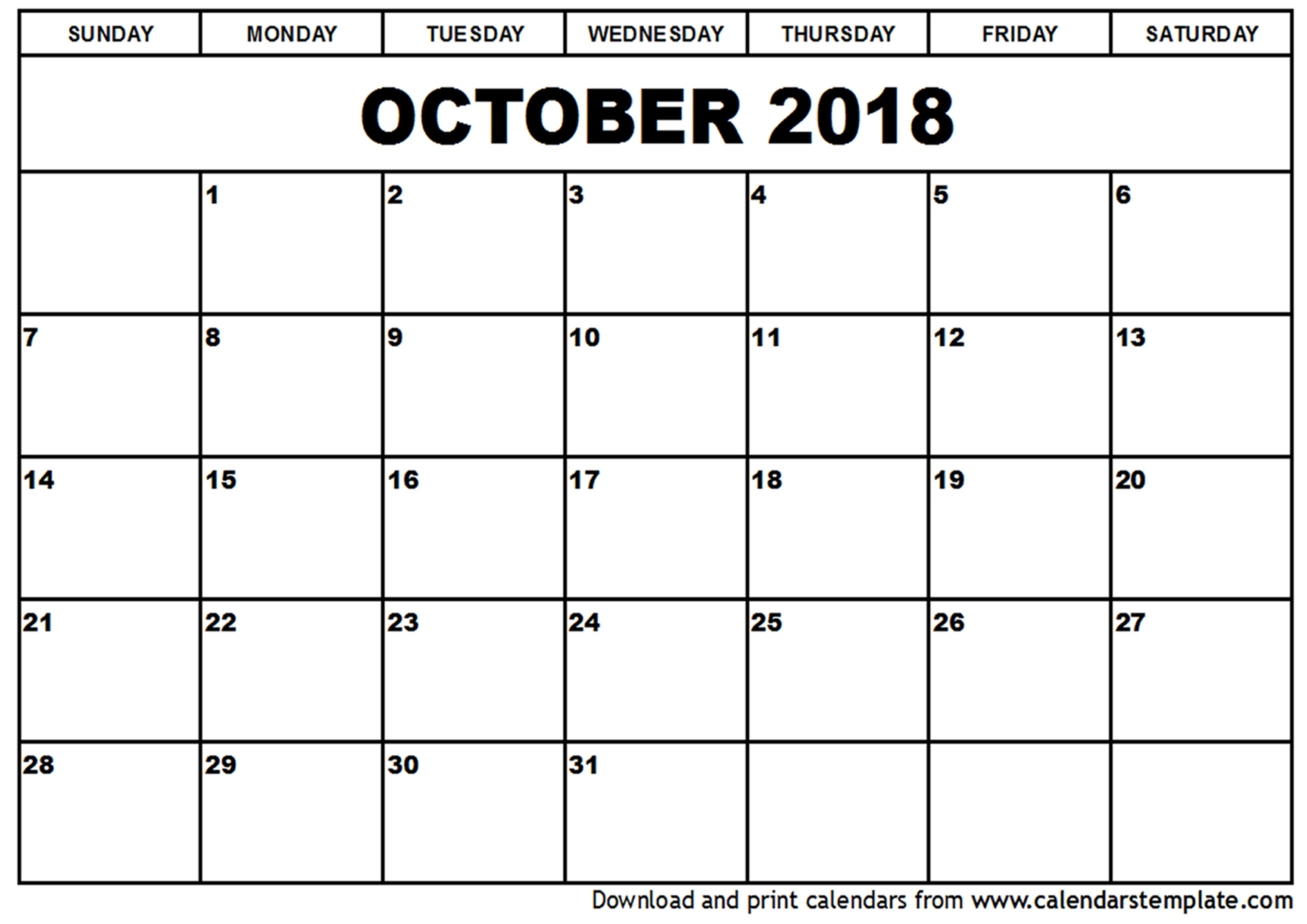 October 2018 Calendar Month | Monthly Calendar 2019 Calendar Month Of October
