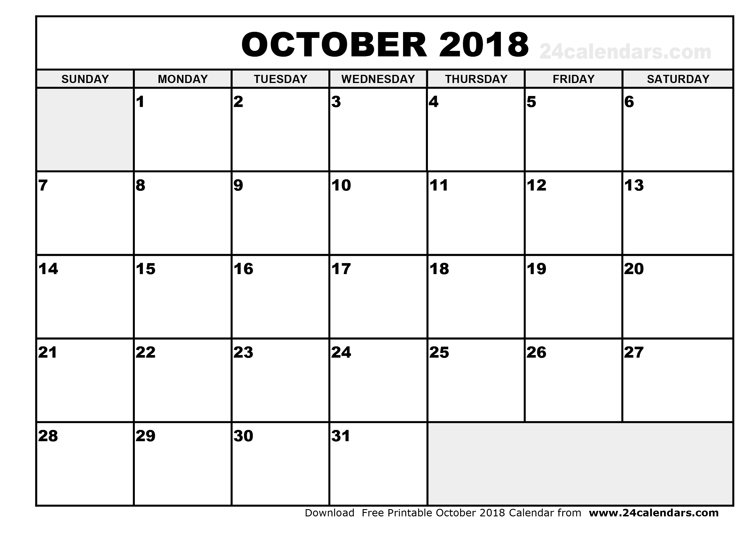 October 2018 Calendar Template | Calendar Month Printable Throughout Calendar Month Of October