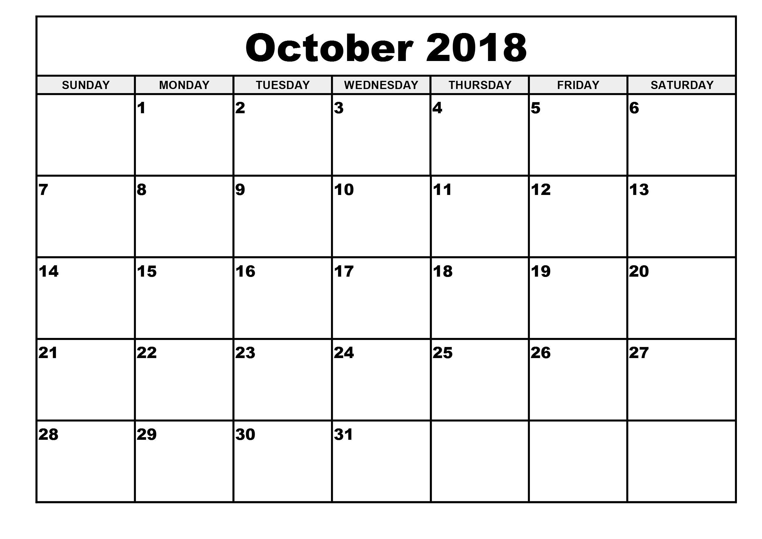 October 2018 Editable Calendar | Workout | October Calendar, Free Calendar Month Of October