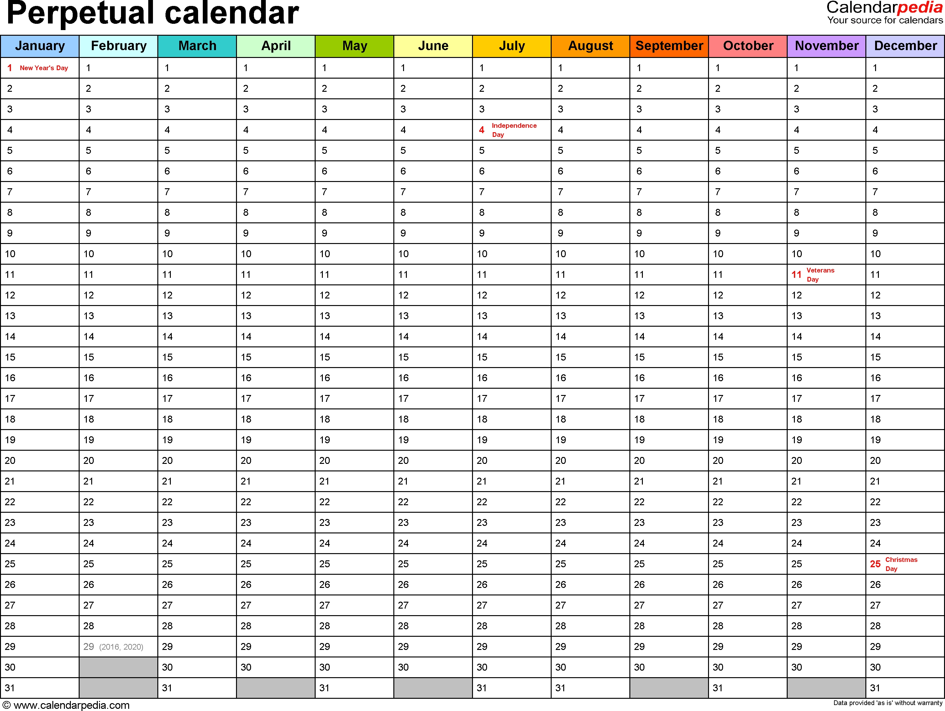 Perpetual Calendars - 7 Free Printable Excel Templates Free 5 Year Calendar Template