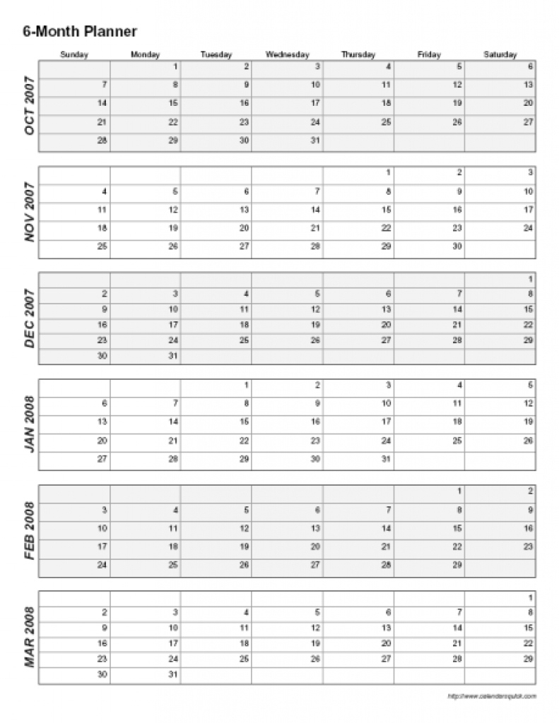 Printable Calendar 6 Months Per Page Blank Calendar Template | Jazz Gear 6 Month Calendar Blank
