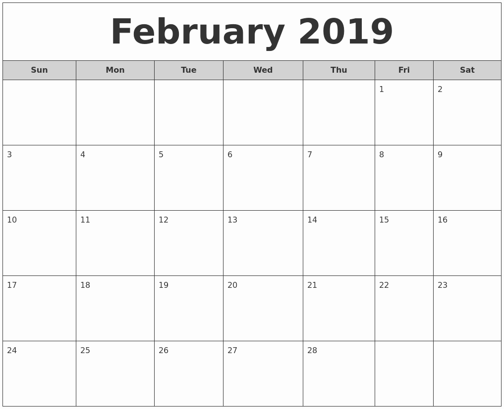 Printable Calendar Month January 2019 Free January 2019 Calendar In Free Printable Calendar Monthly