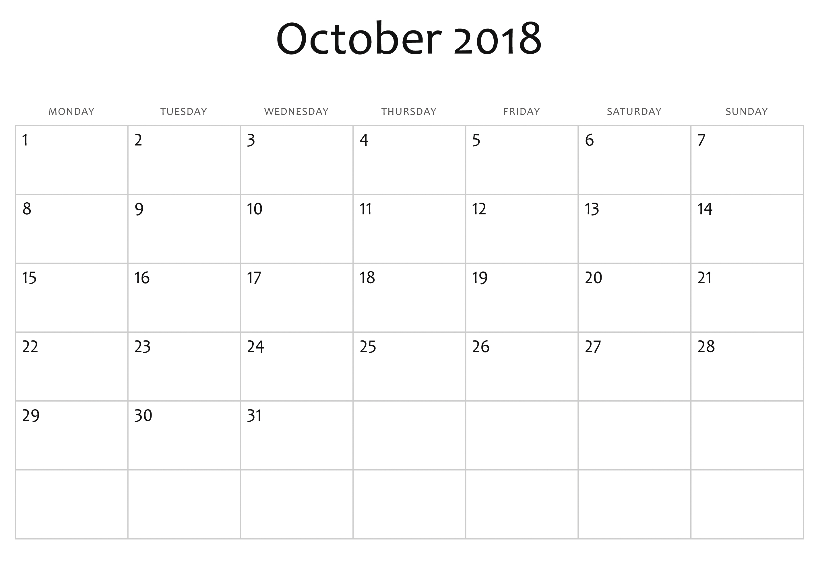 Printable Calendar October 2018 Free | October 2018 Calendar Templates For Free Printable Calendars