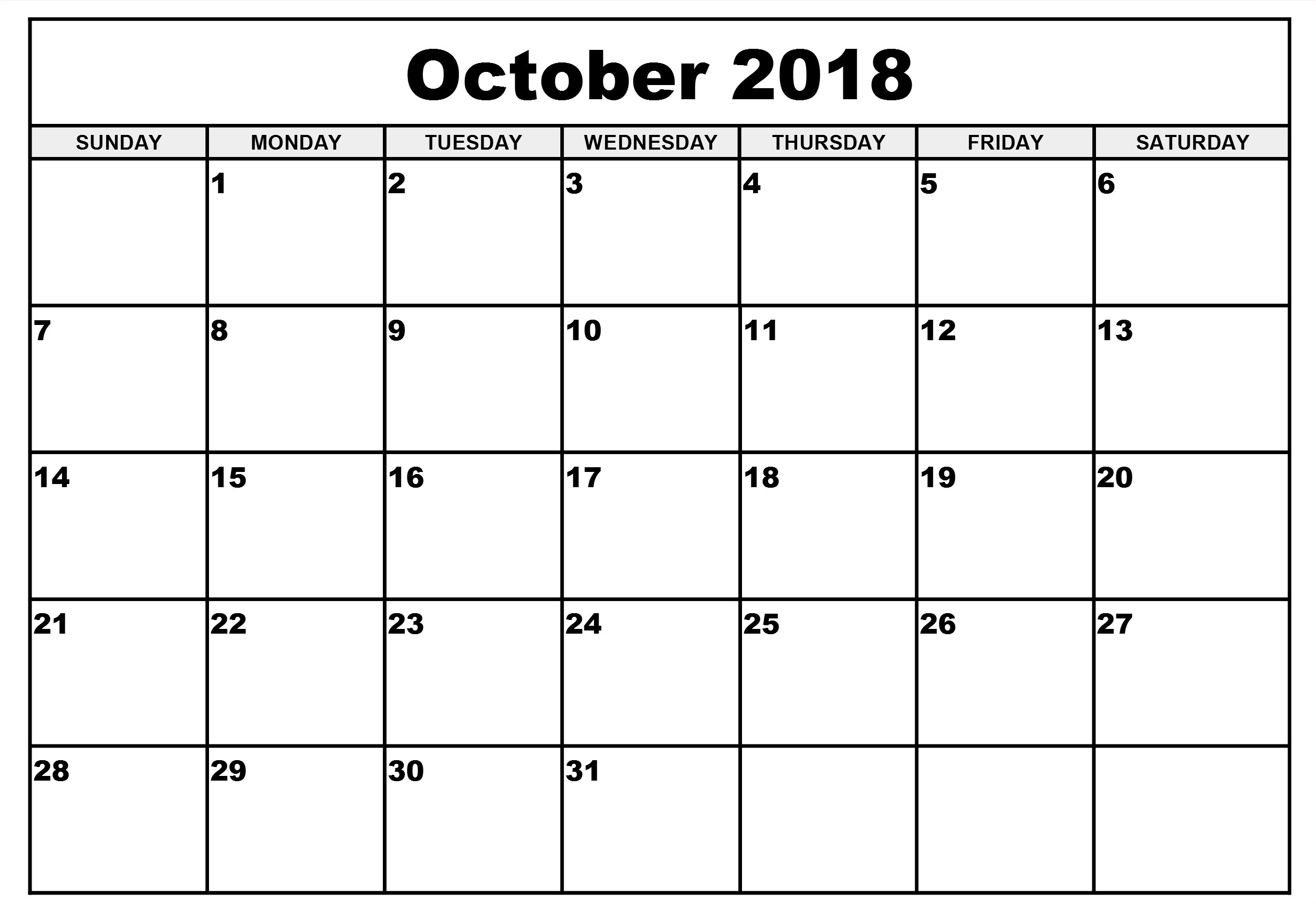 Printable Calendar October Month 2018 – Printable Calendar Templates Calendar Month Of October