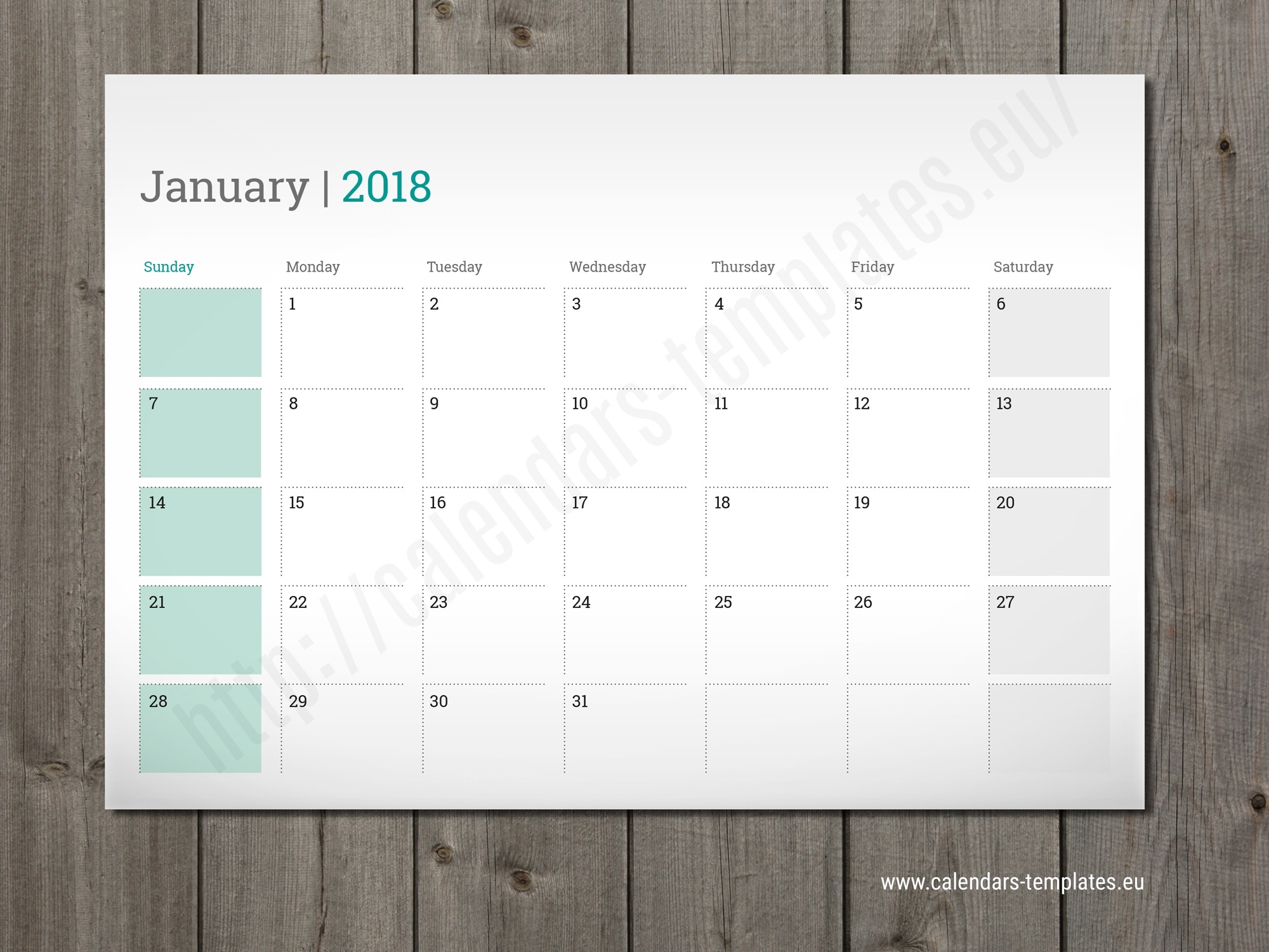 Printable Monthly Planner 2018. Desk, Wall Or Table Pad Planner Free Calendar Template Indesign