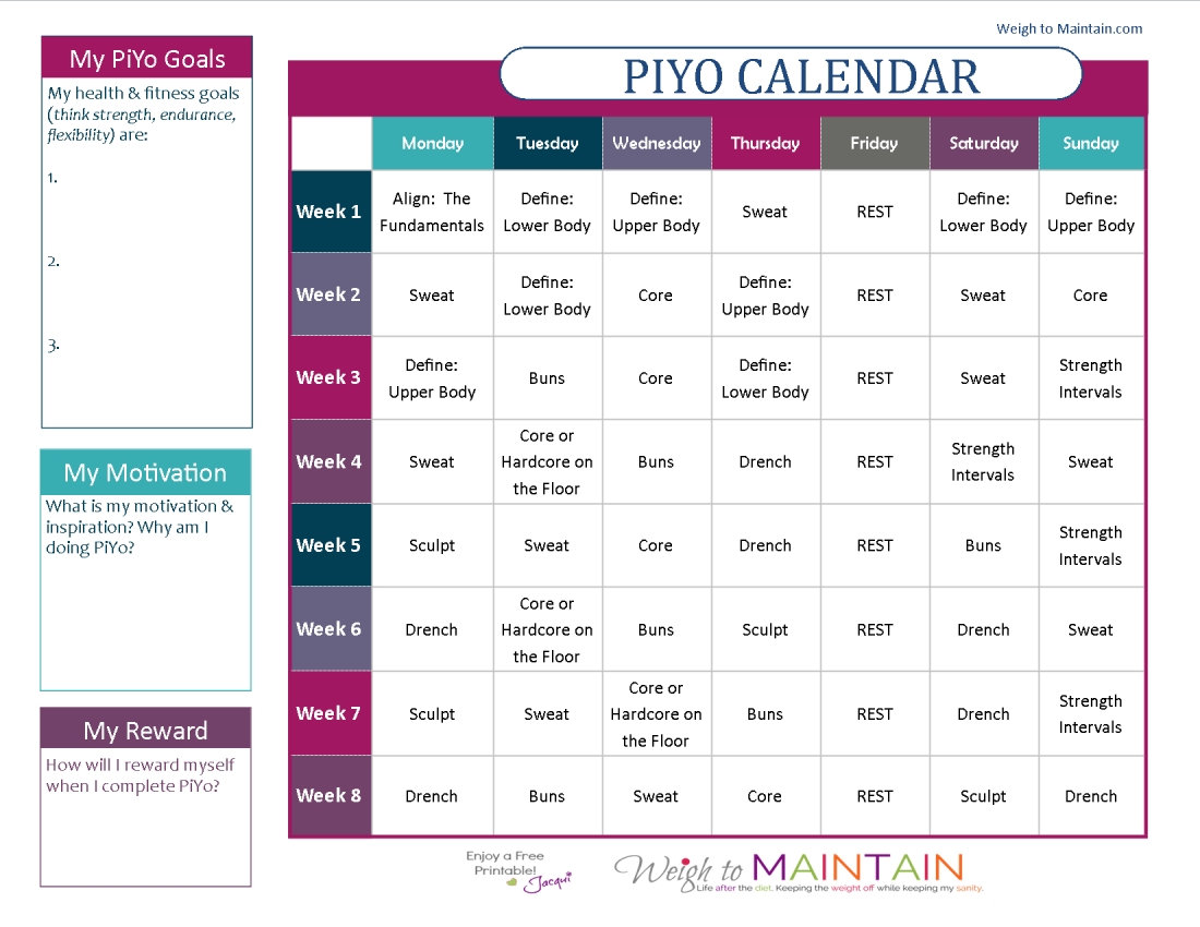 Printable Piyo Calendar And Workout Schedule | Health | Workout Piyo Calendar Month 3