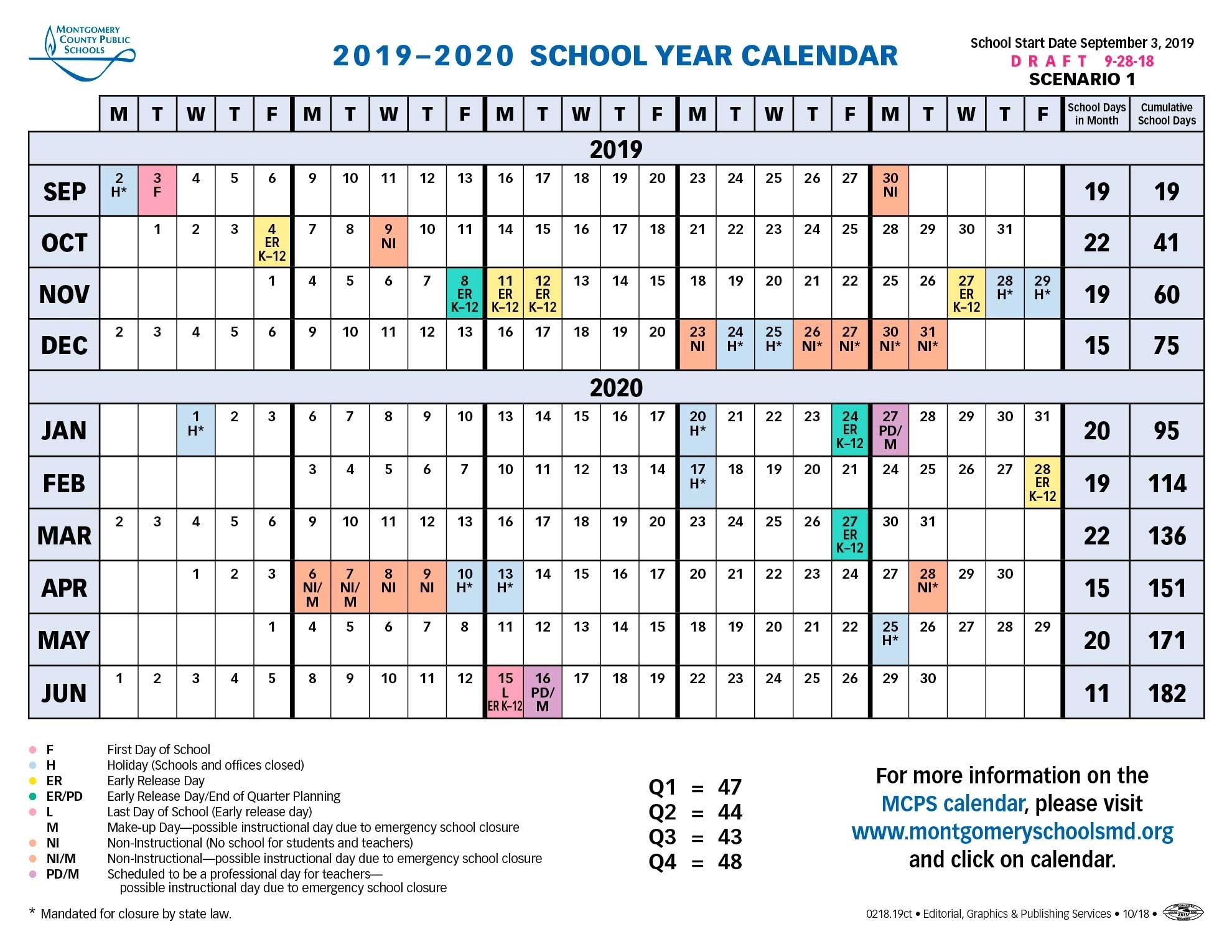 Proposed Calendar 2019-2020 - Montgomery County Public Schools U Of R School Calendar