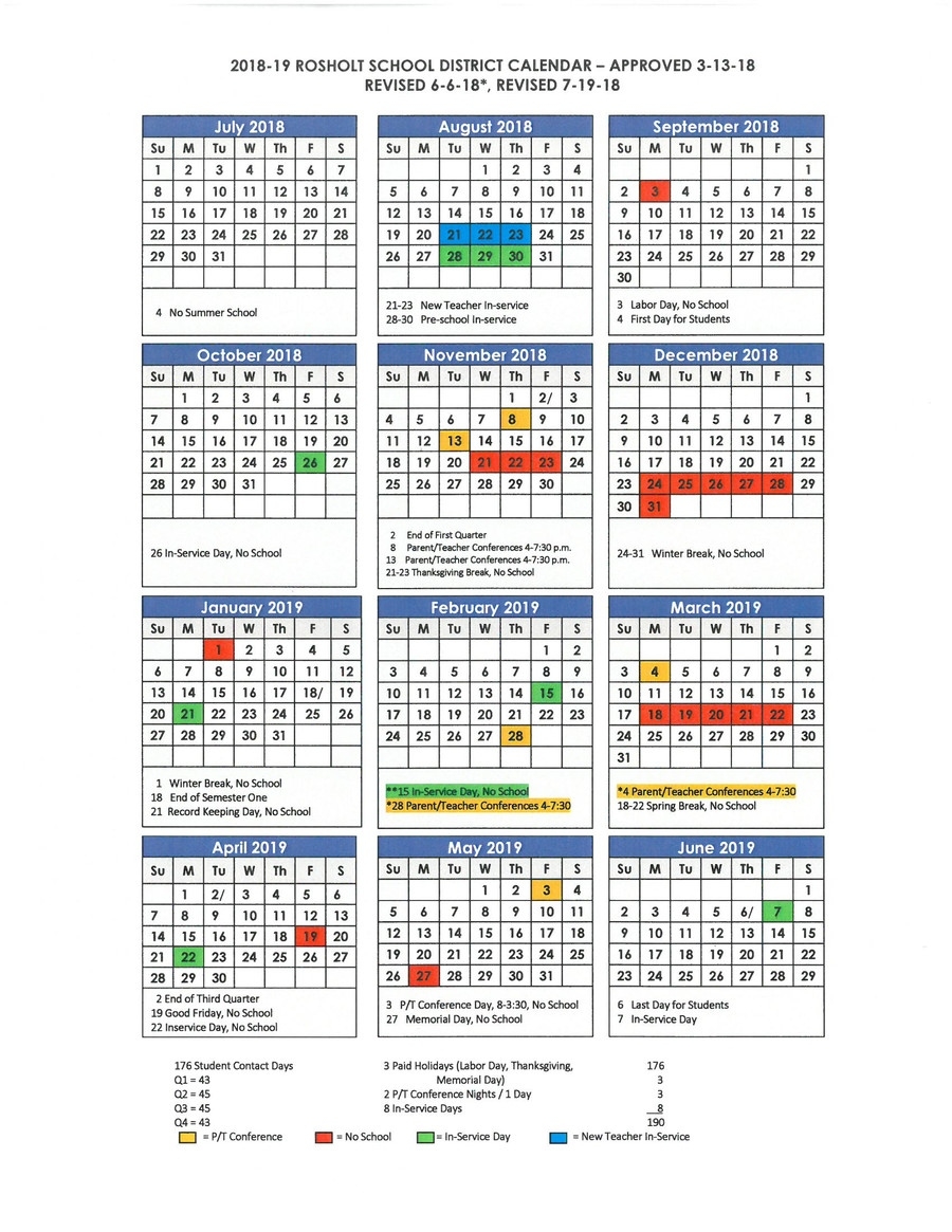 Rosholt School District - District Calendar U Of R School Calendar