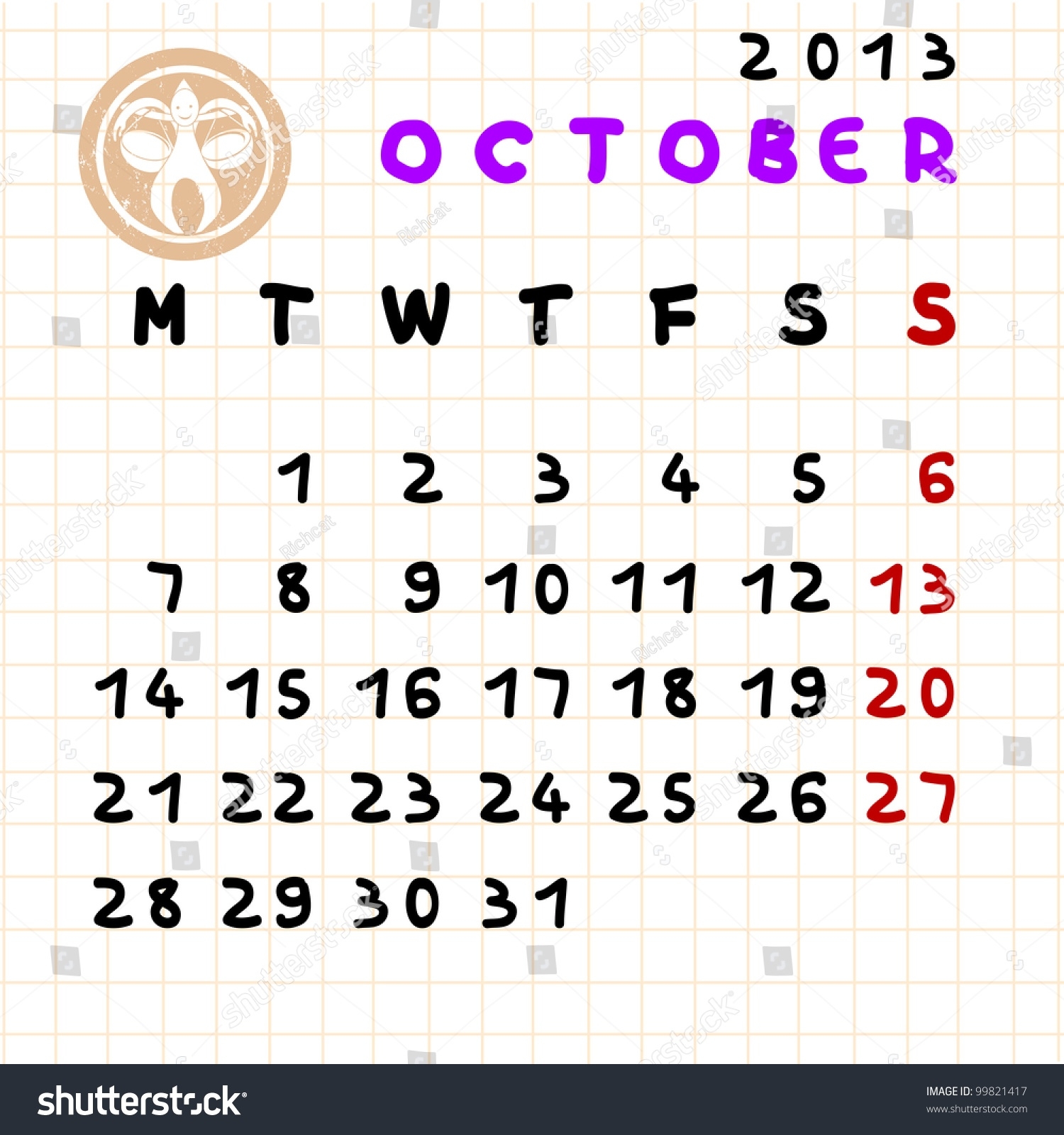 Royalty Free Stock Illustration Of 2013 Monthly Calendar October Zodiac Calendar For October