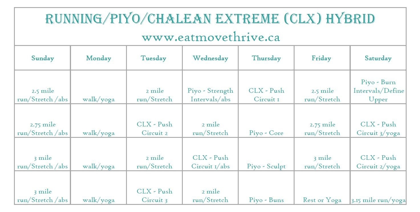 Running/piyo/chalean Extreme Hybrid Workout Calendar | I Love To Run Piyo Calendar Month 3