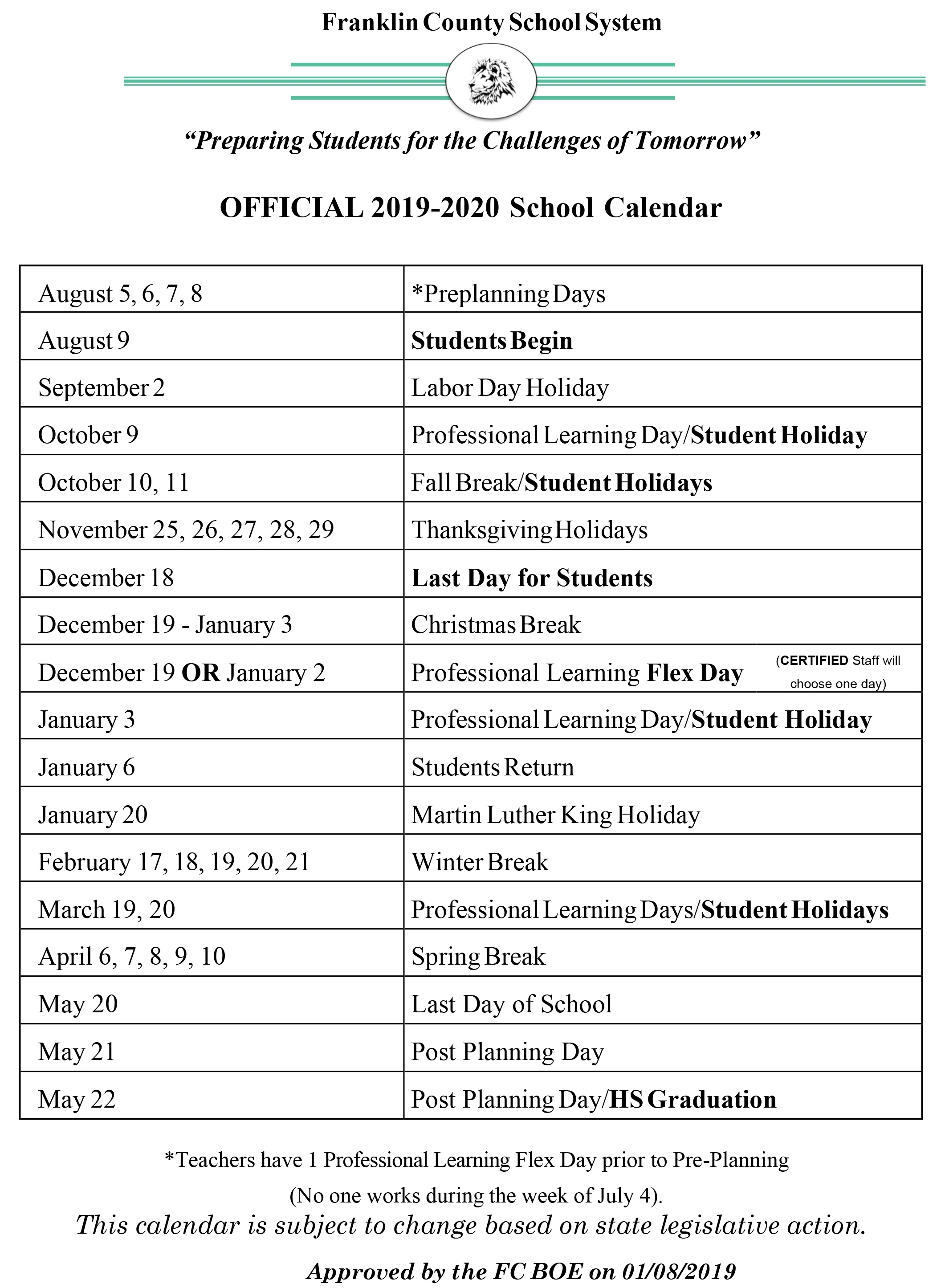 School Board Sets 170-Day Calendar For 2019-20 Year | Franklin Dashing November 3 2020 Calendar