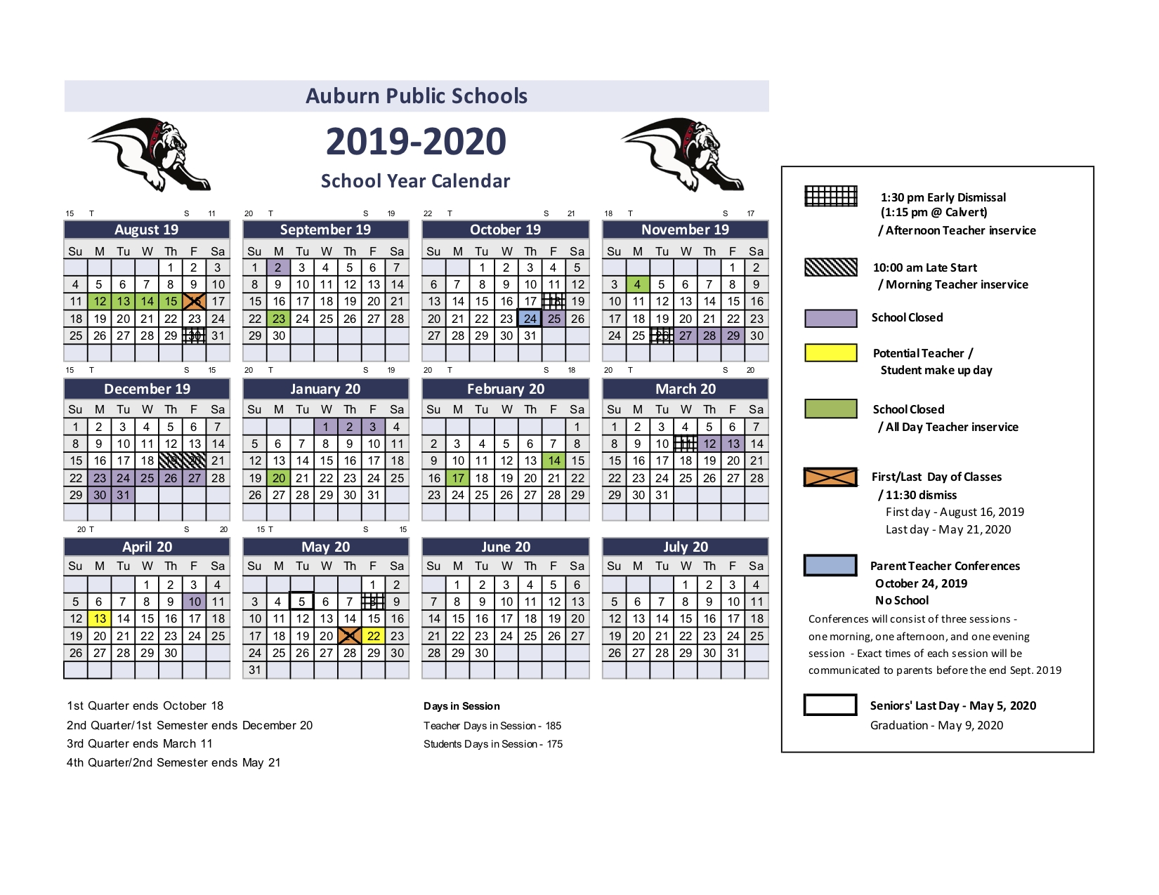 School Calendar | Auburn Public Schools Cusd 4 School Calendar