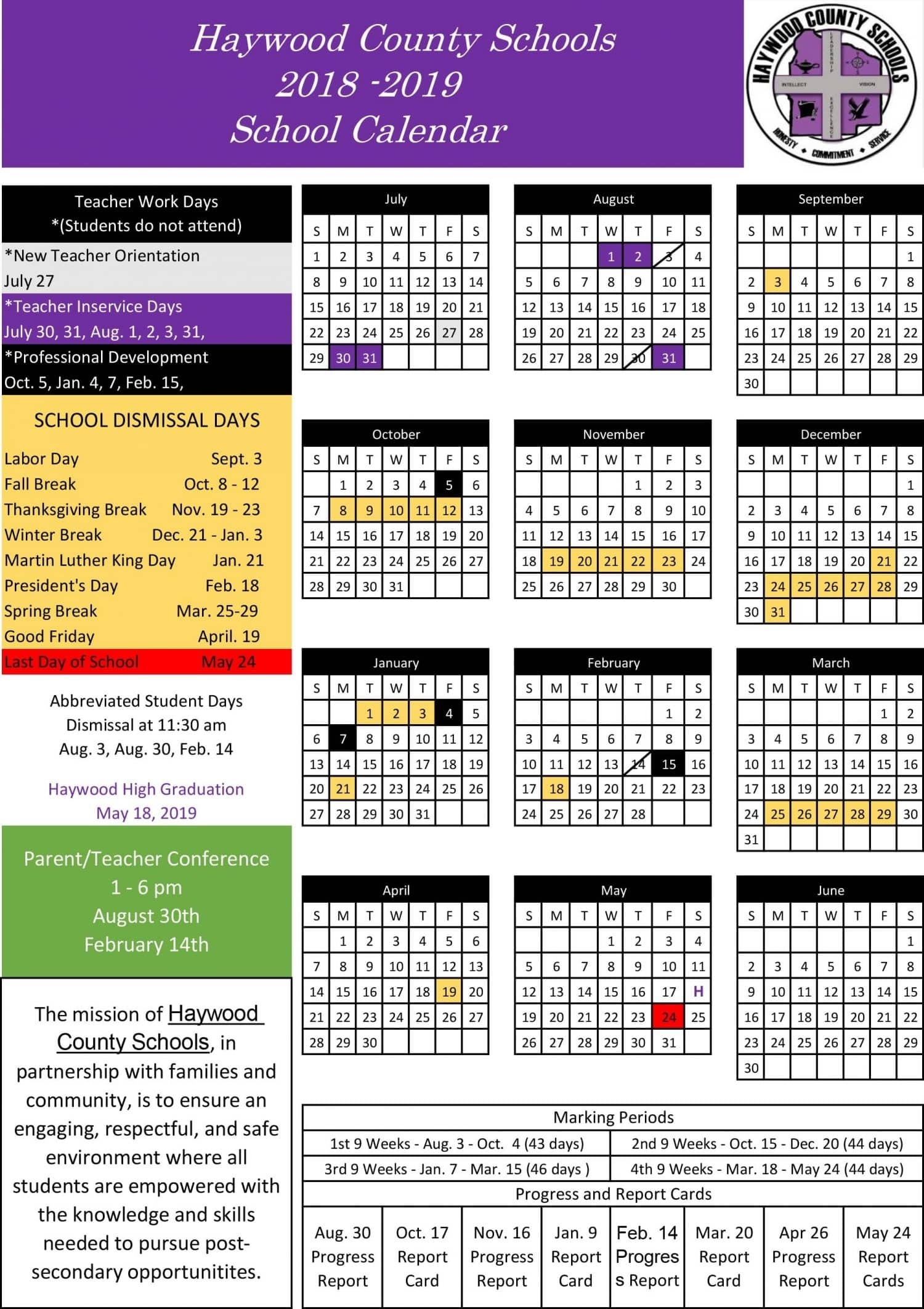 School Calendar | Haywood County Schools Perky Anderson 2 School Calendar