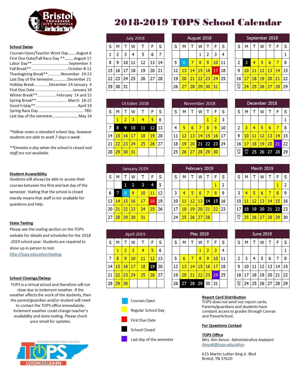 School Calendar — Tennessee Online Public School Exceptional 9 Week School Calendar